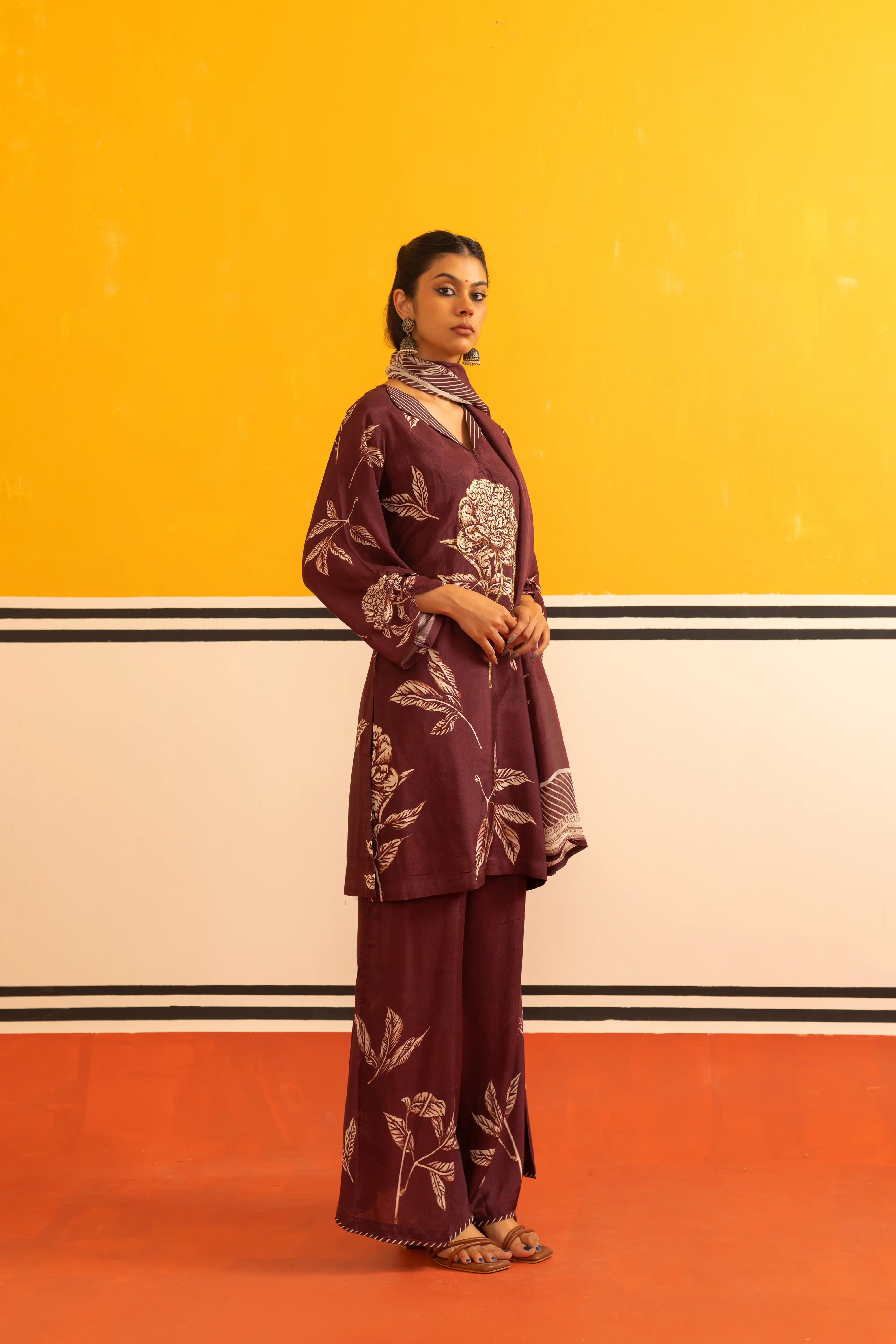 Maroon A-line Suit Set