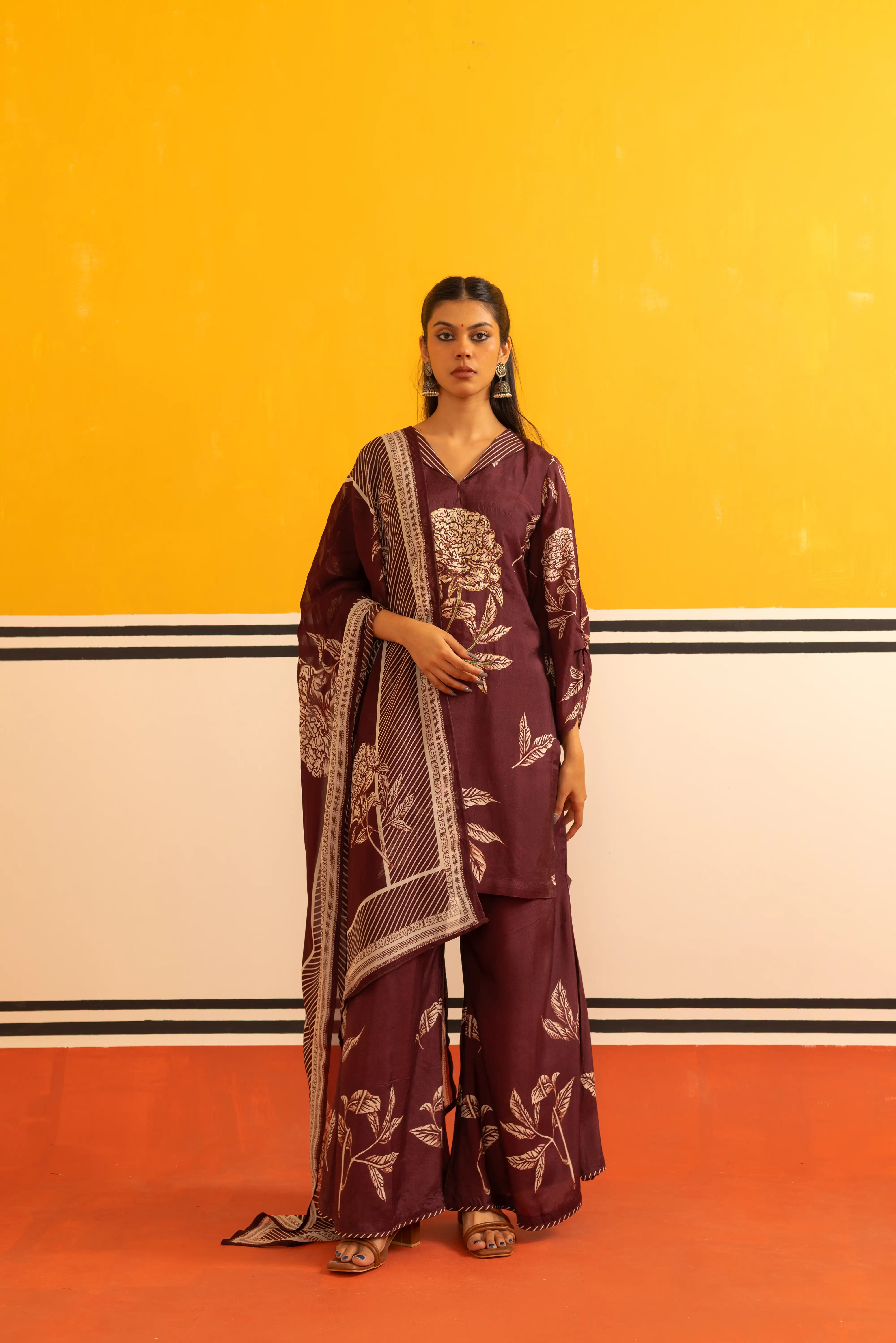 Maroon A-line Suit Set