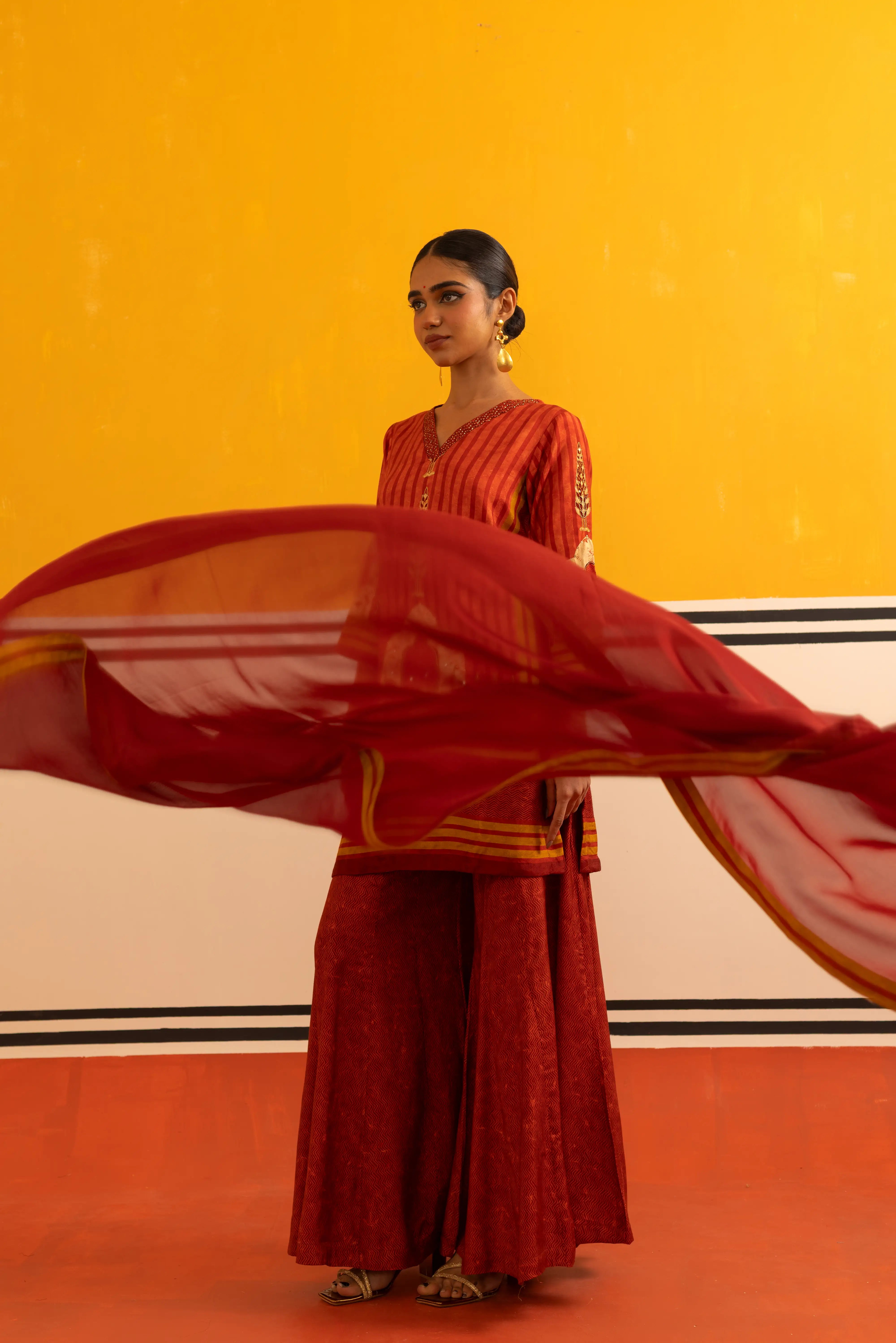 Rust Muslin Straight Suit Set