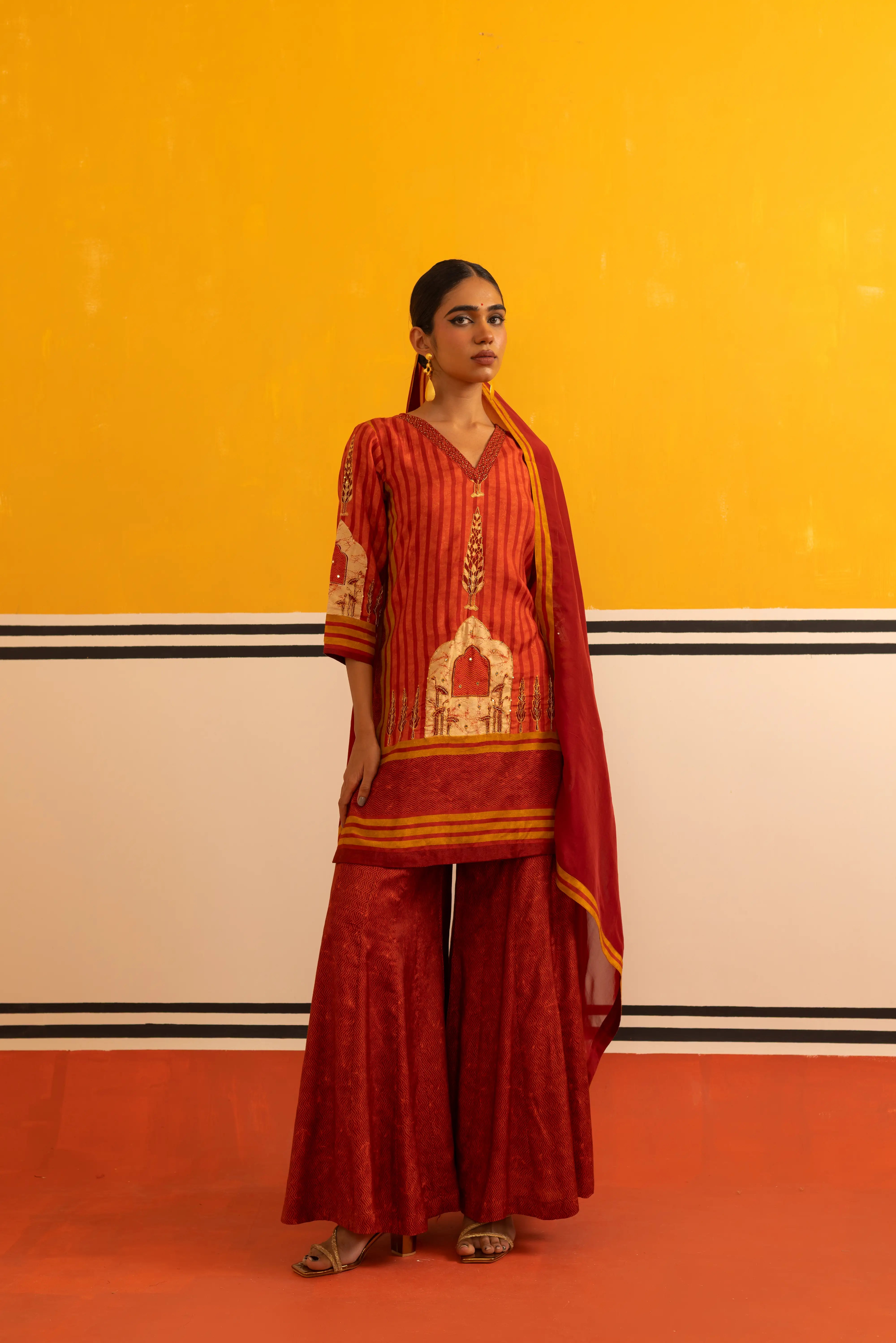 Rust Muslin Straight Suit Set