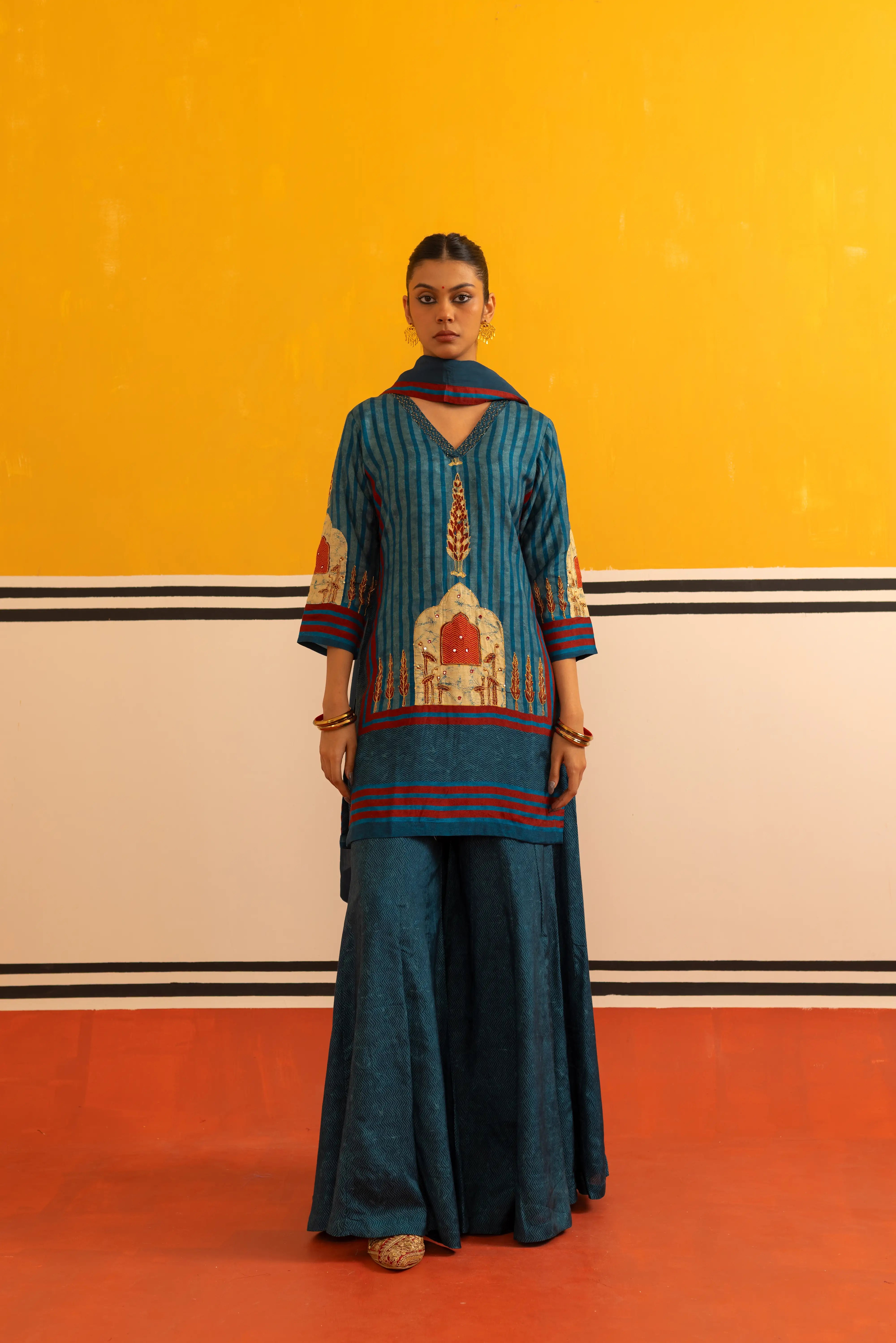 Blue Muslin Straight Suit Set