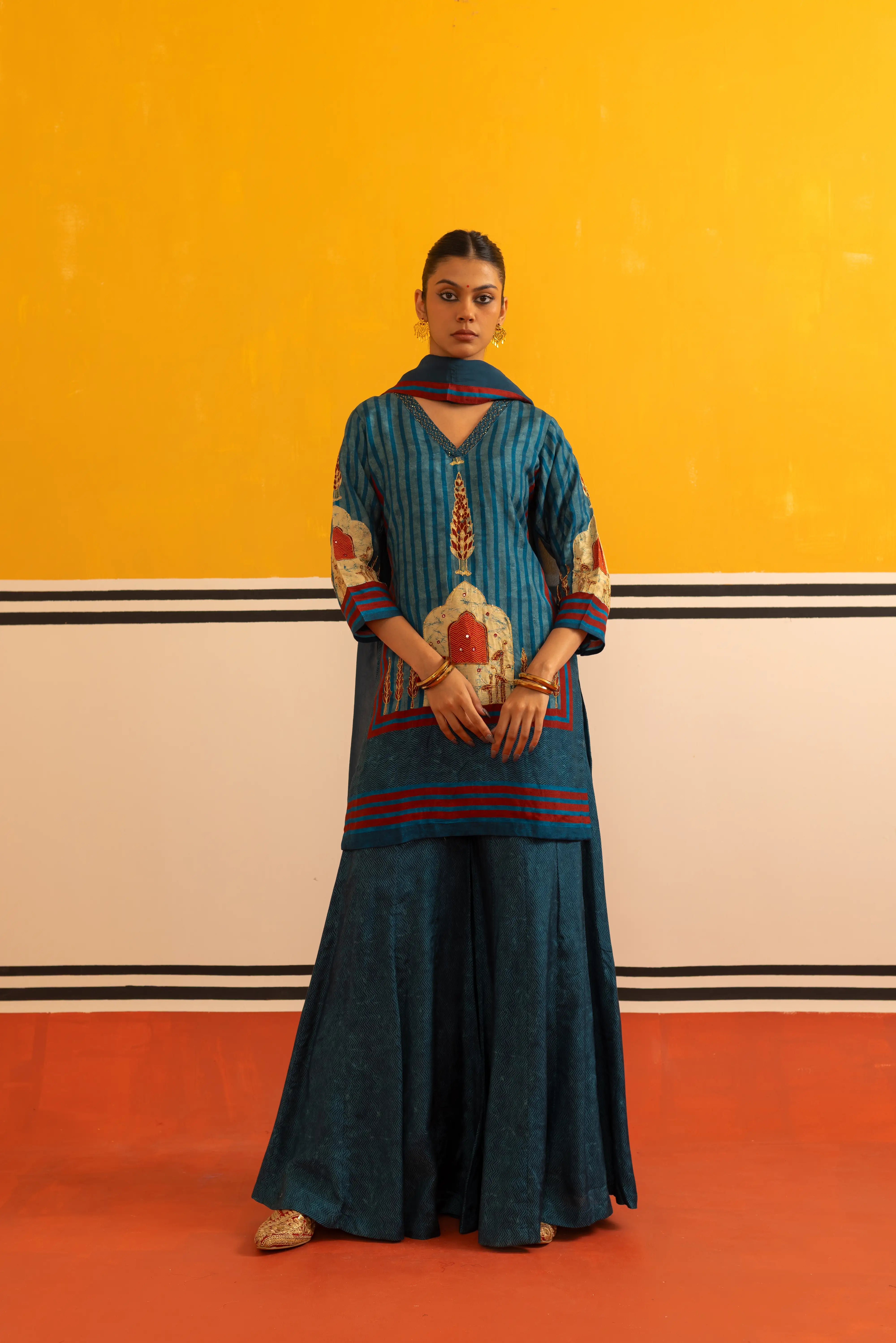 Blue Muslin Straight Suit Set