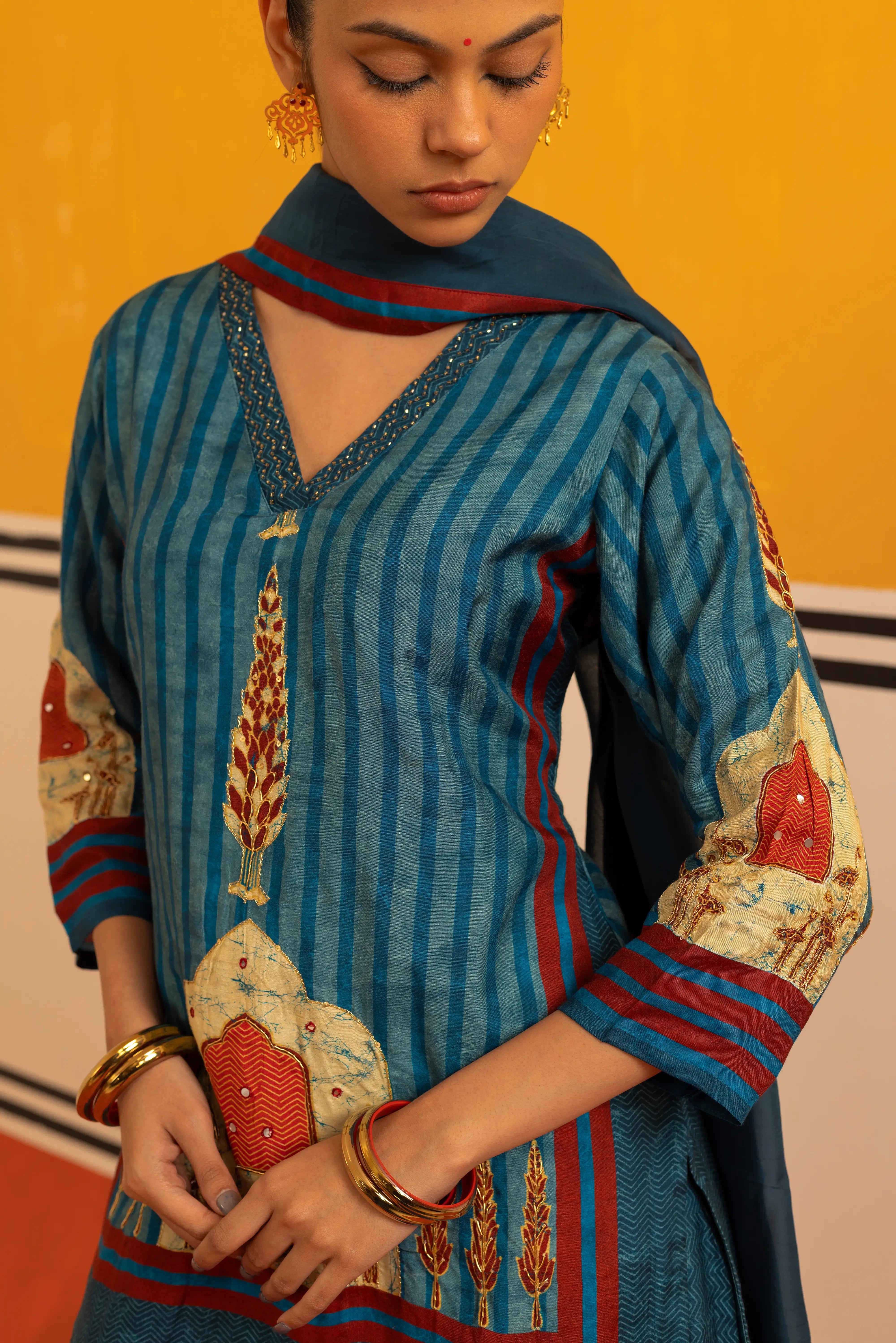 Blue Muslin Straight Suit Set