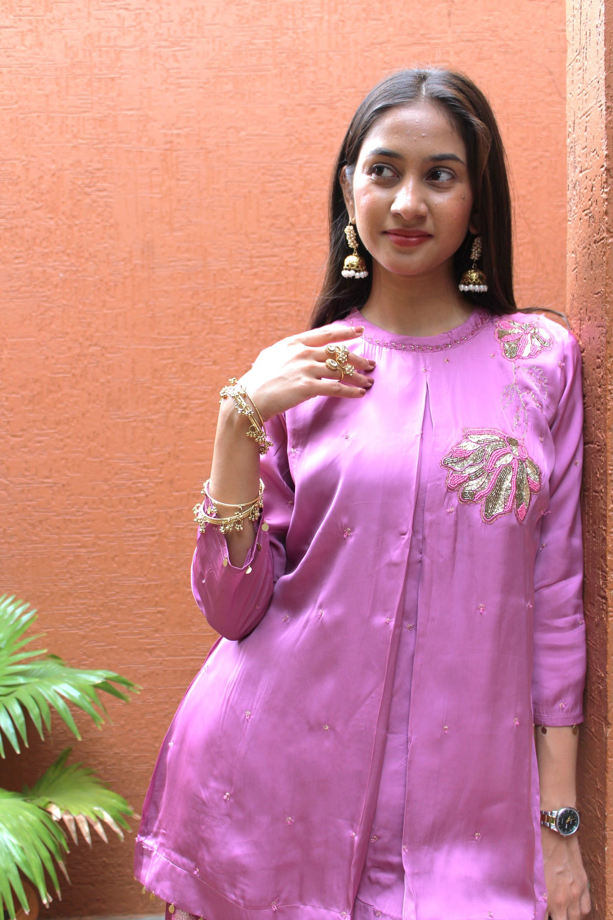 Lilac  Festive Silk Short Top and Bottom Set