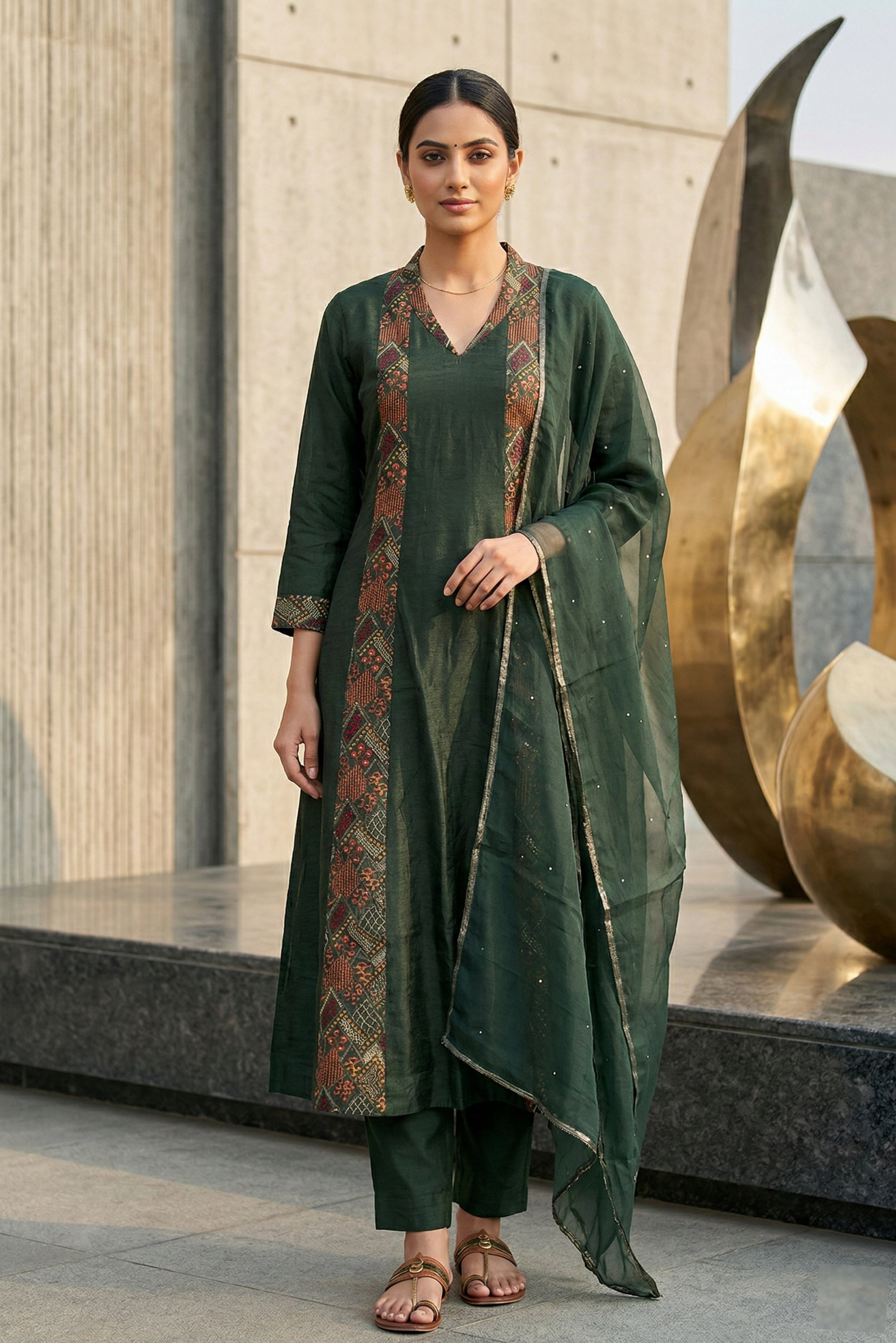 D.Green Anarkali Silk Suit Set