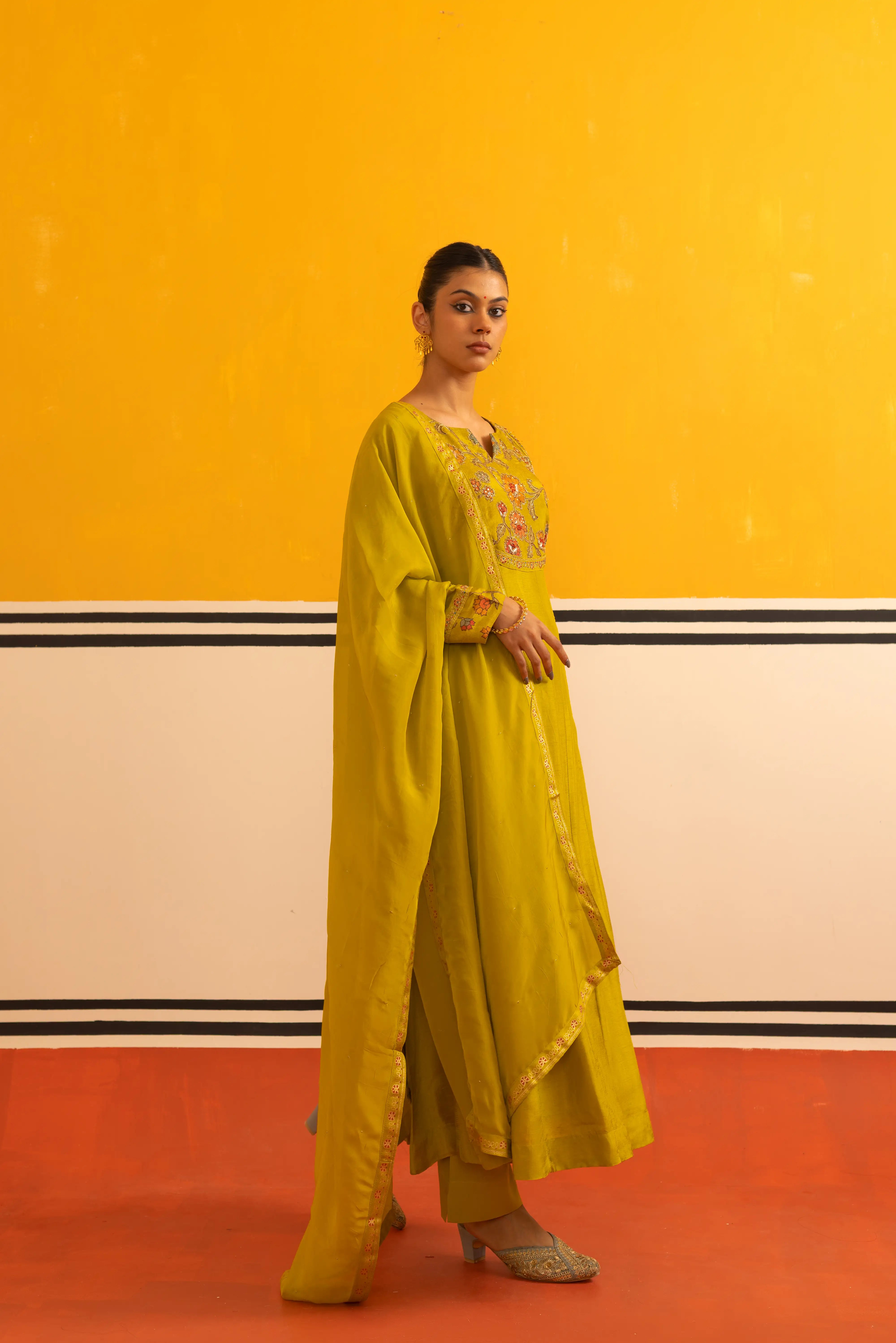 Radiant Lemon  Silk Flared Suit Set
