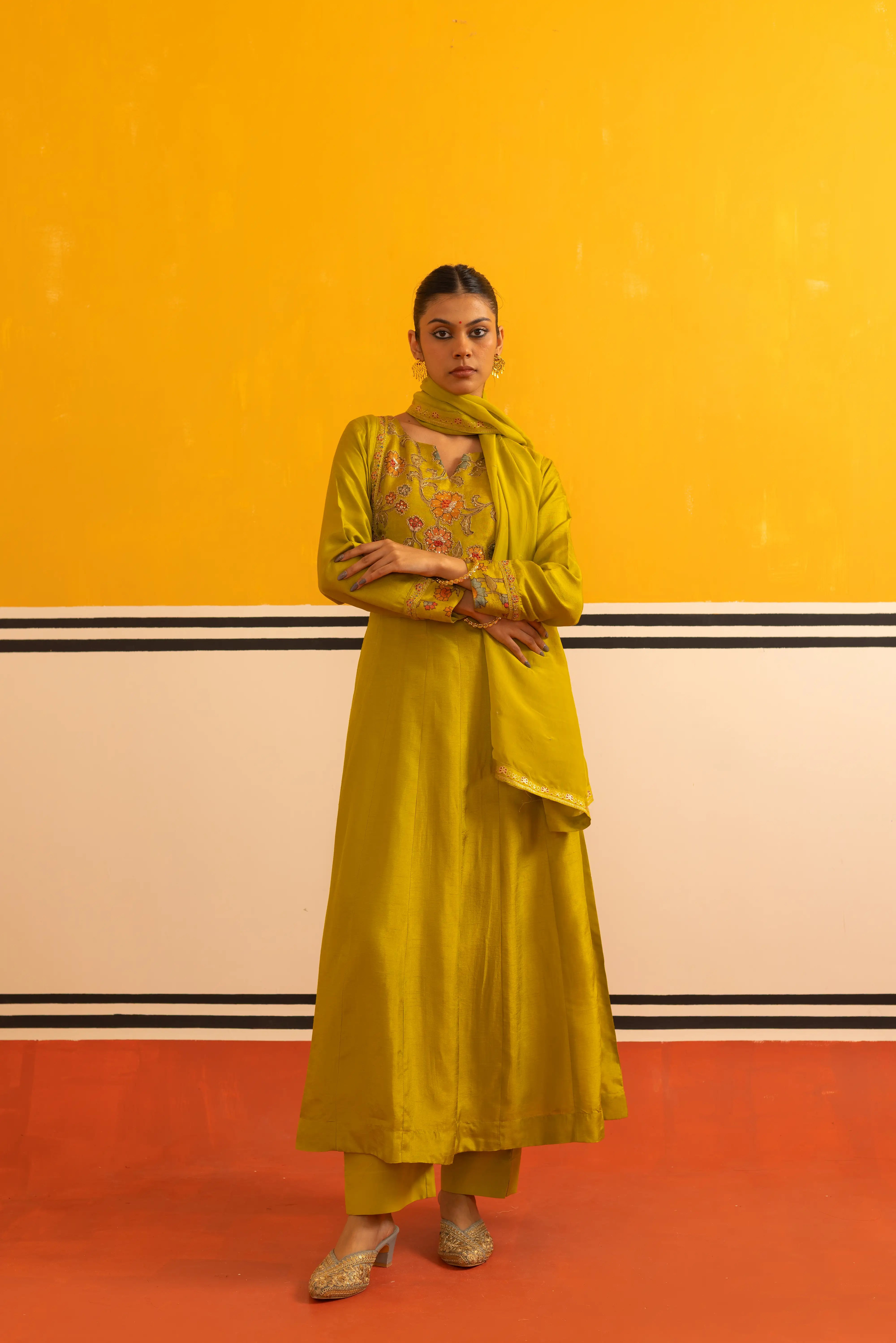 Radiant Lemon  Silk Flared Suit Set