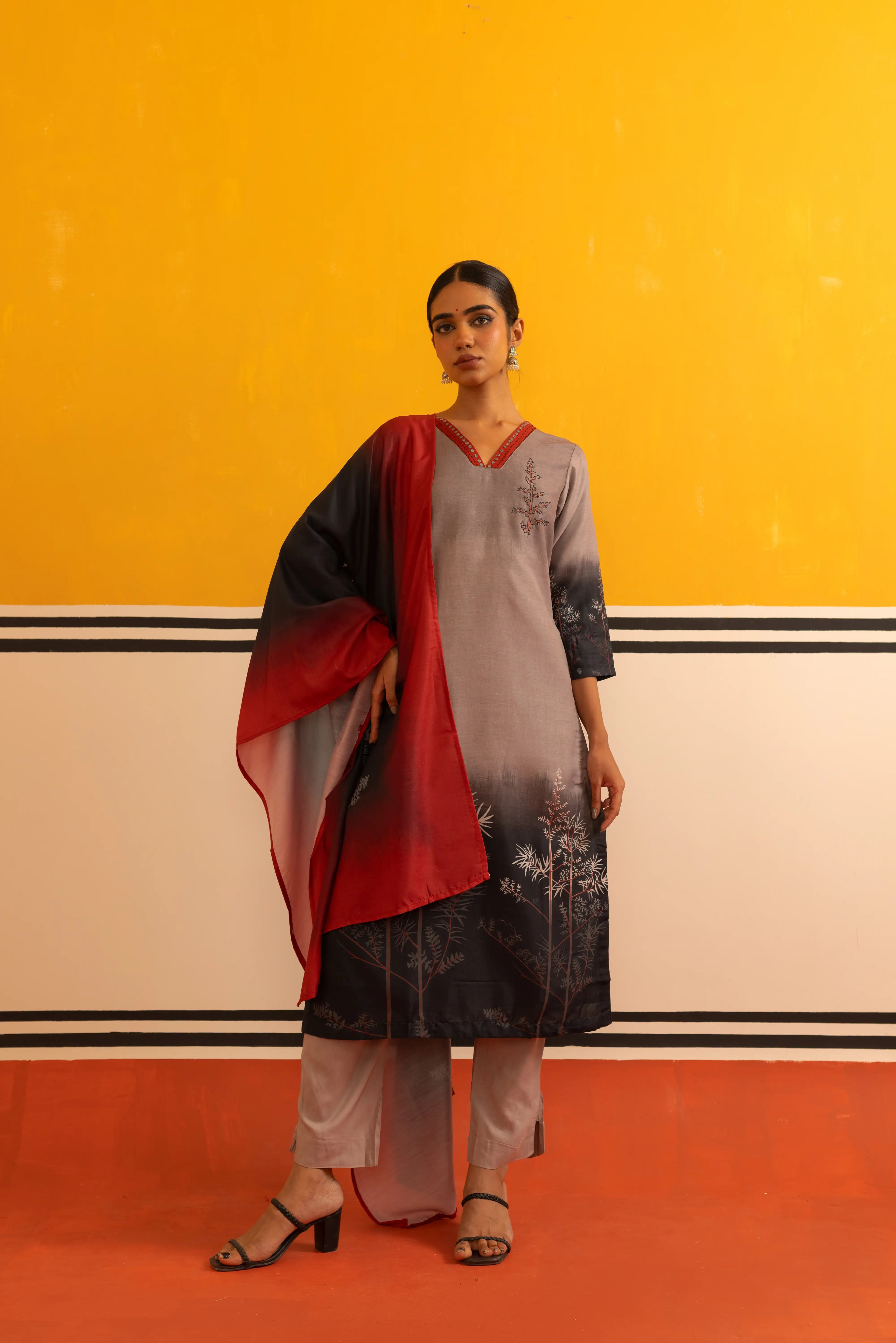 Black Muslin Straight Suit Set