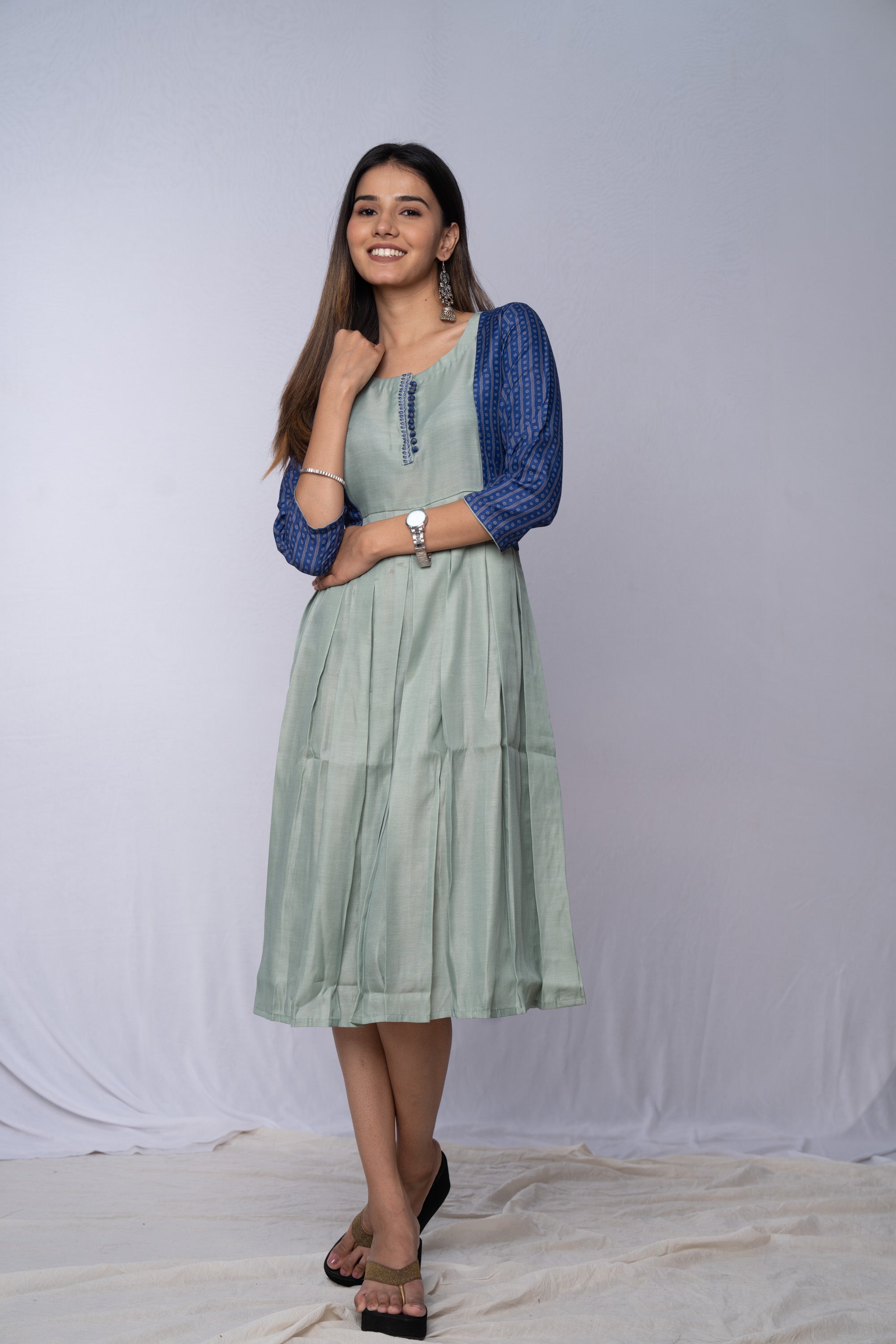 WOK Pleated Kurti Dress with attached Jacket