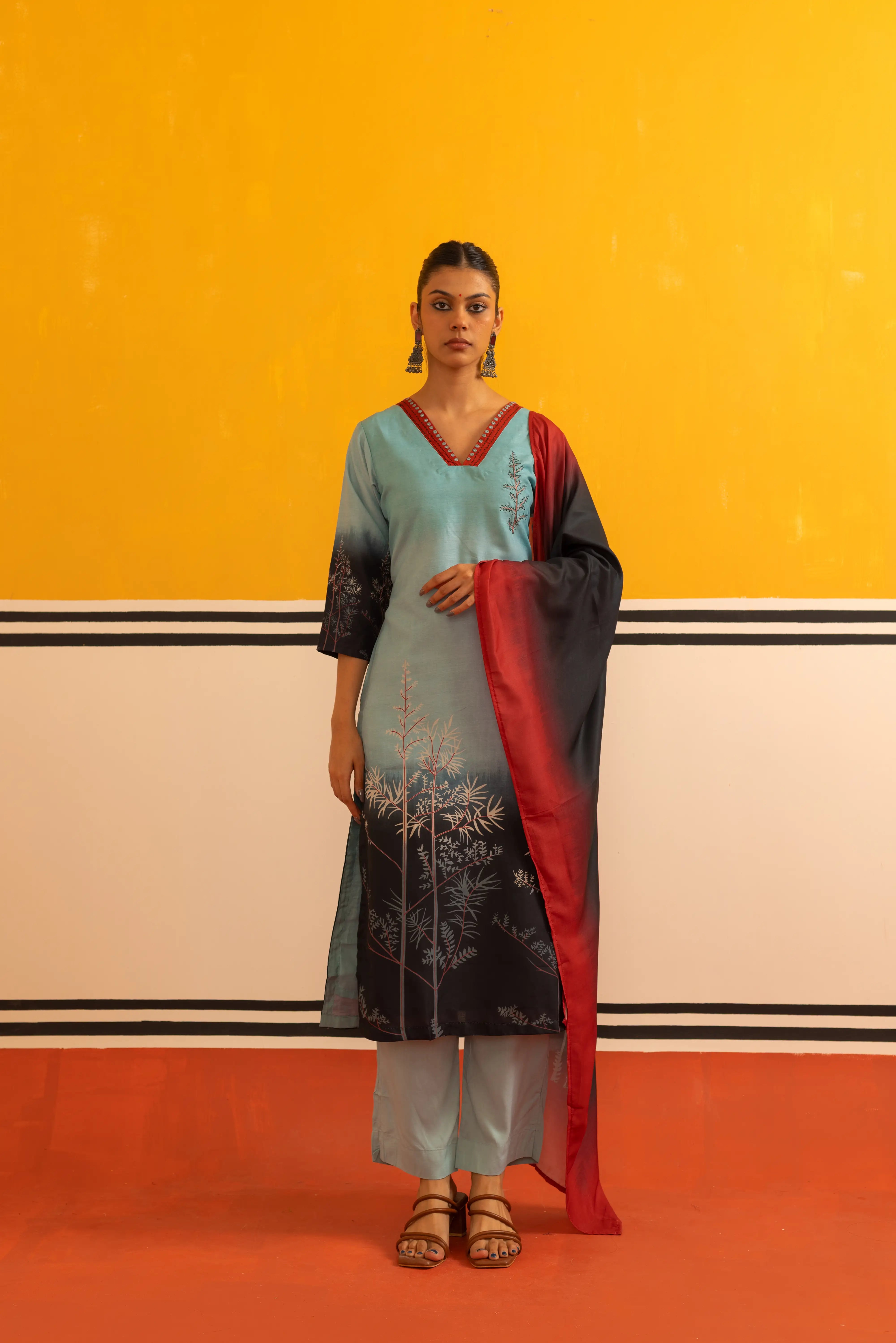 Sky Blue Muslin Straight Suit Set