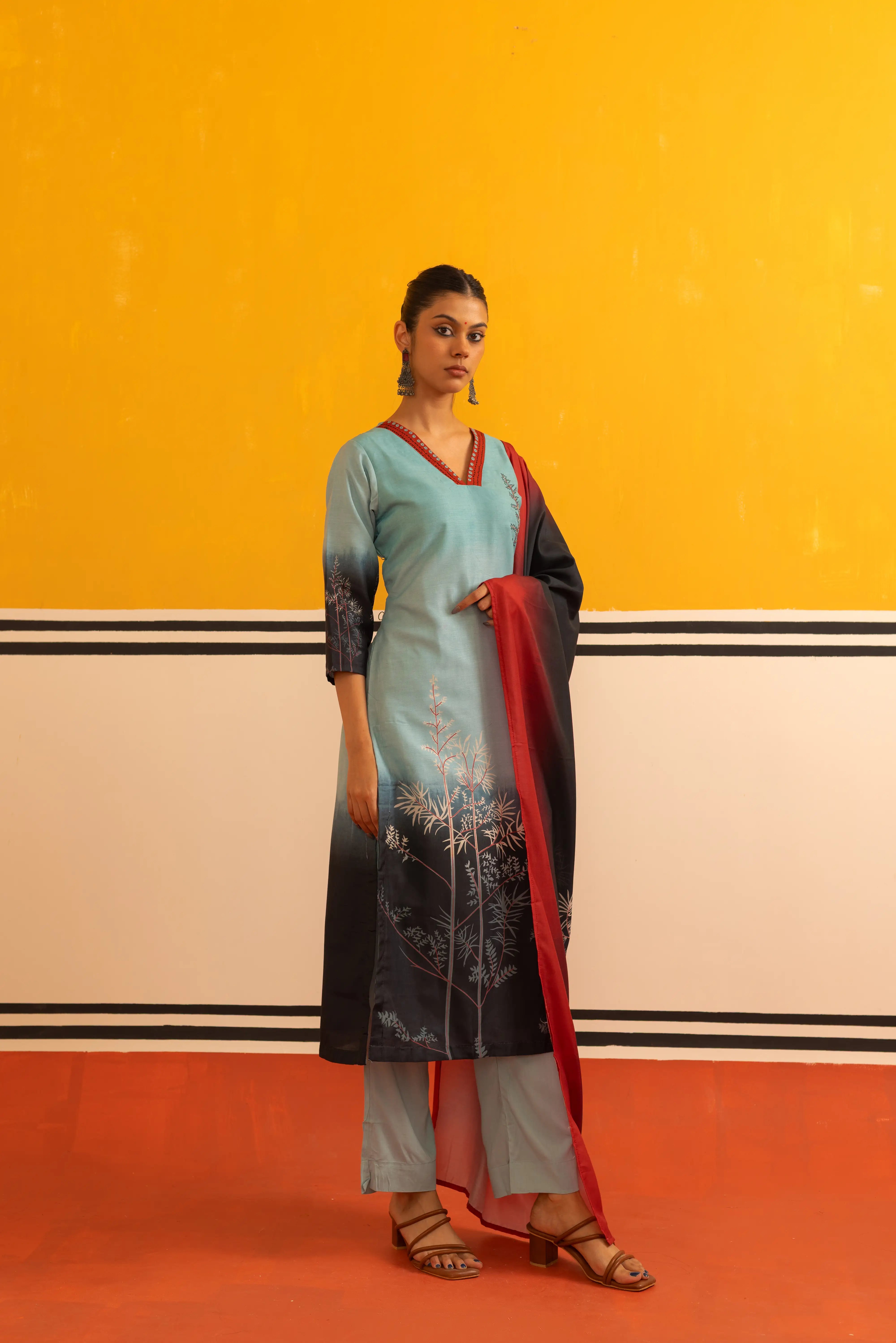 Sky Blue Muslin Straight Suit Set