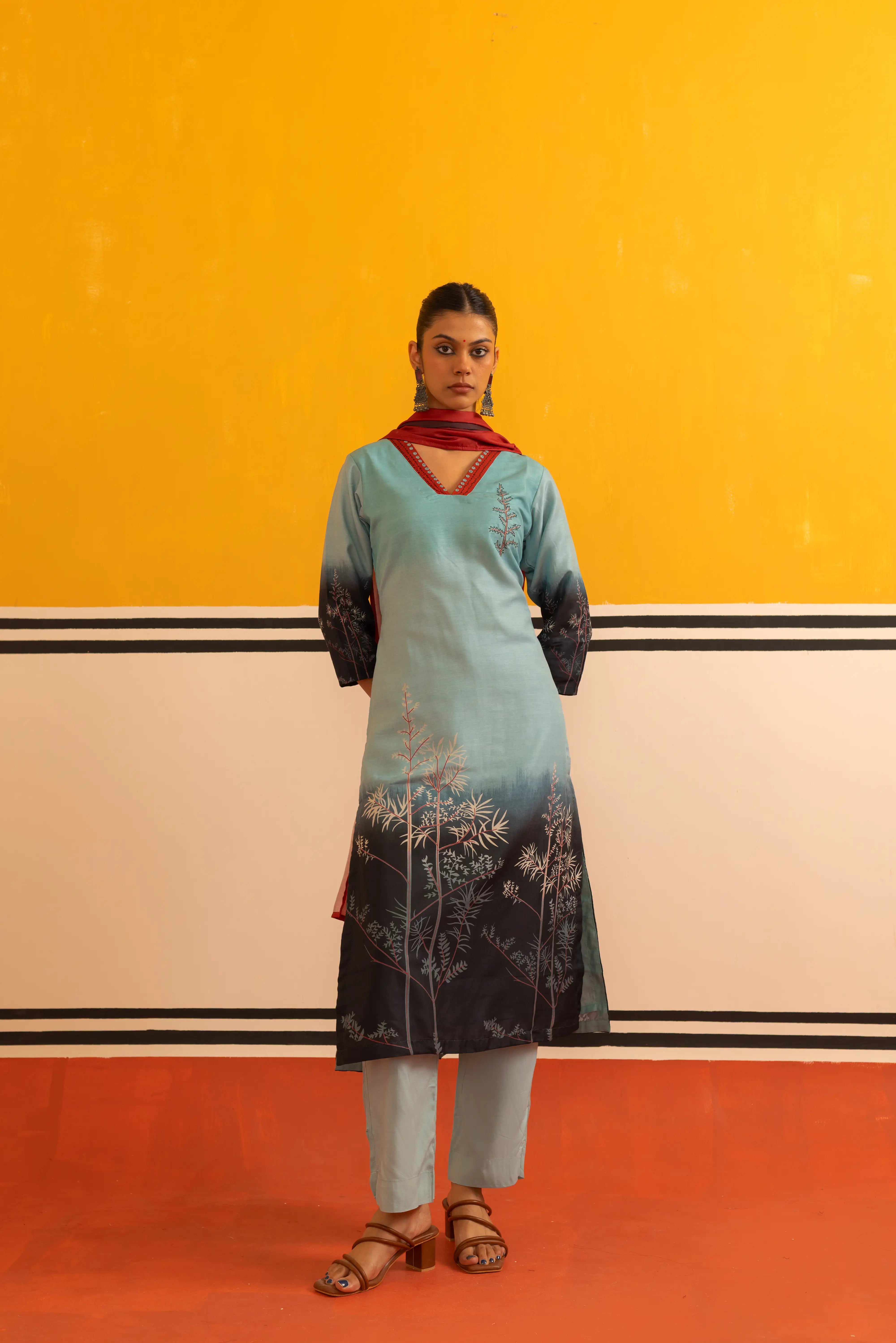 Sky Blue Muslin Straight Suit Set