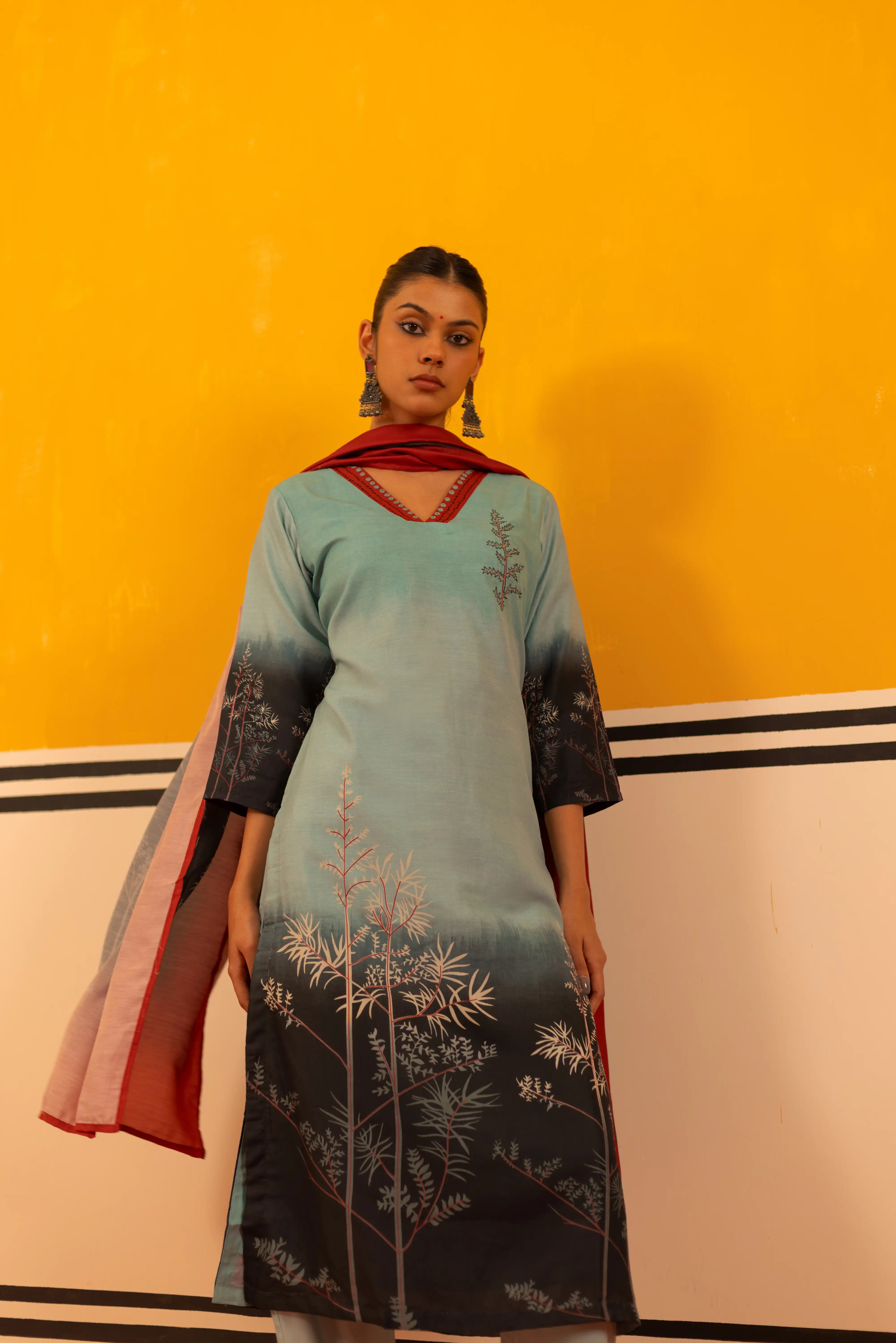 Sky Blue Muslin Straight Suit Set