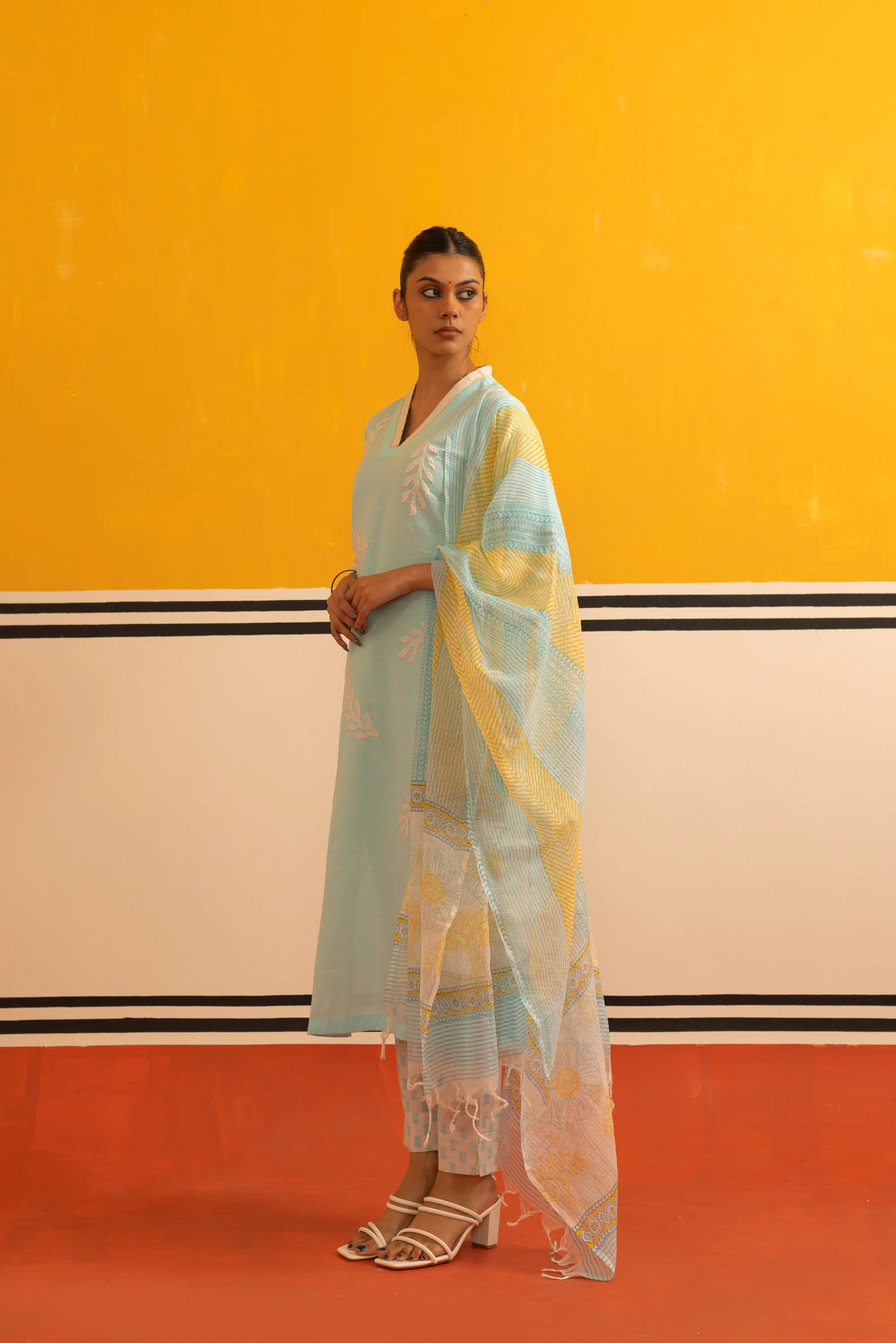 Sky Blue Linen Straight Suit Set