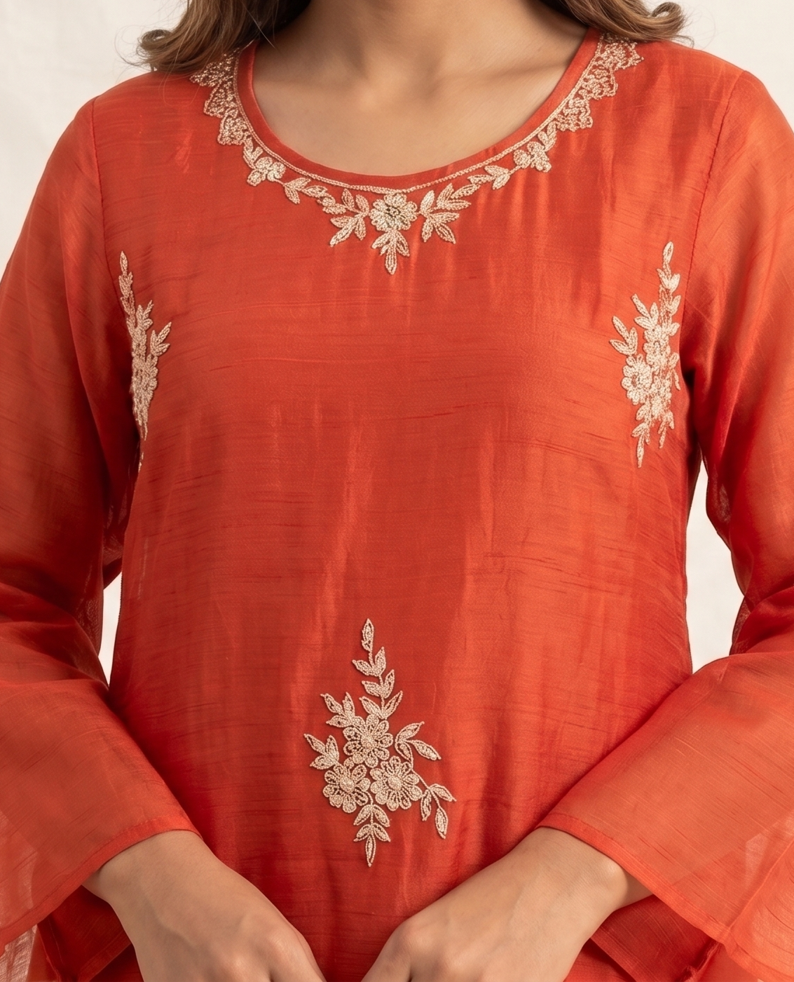 Rust Banarasi Mal Chanderi Anarkali  Suit Set