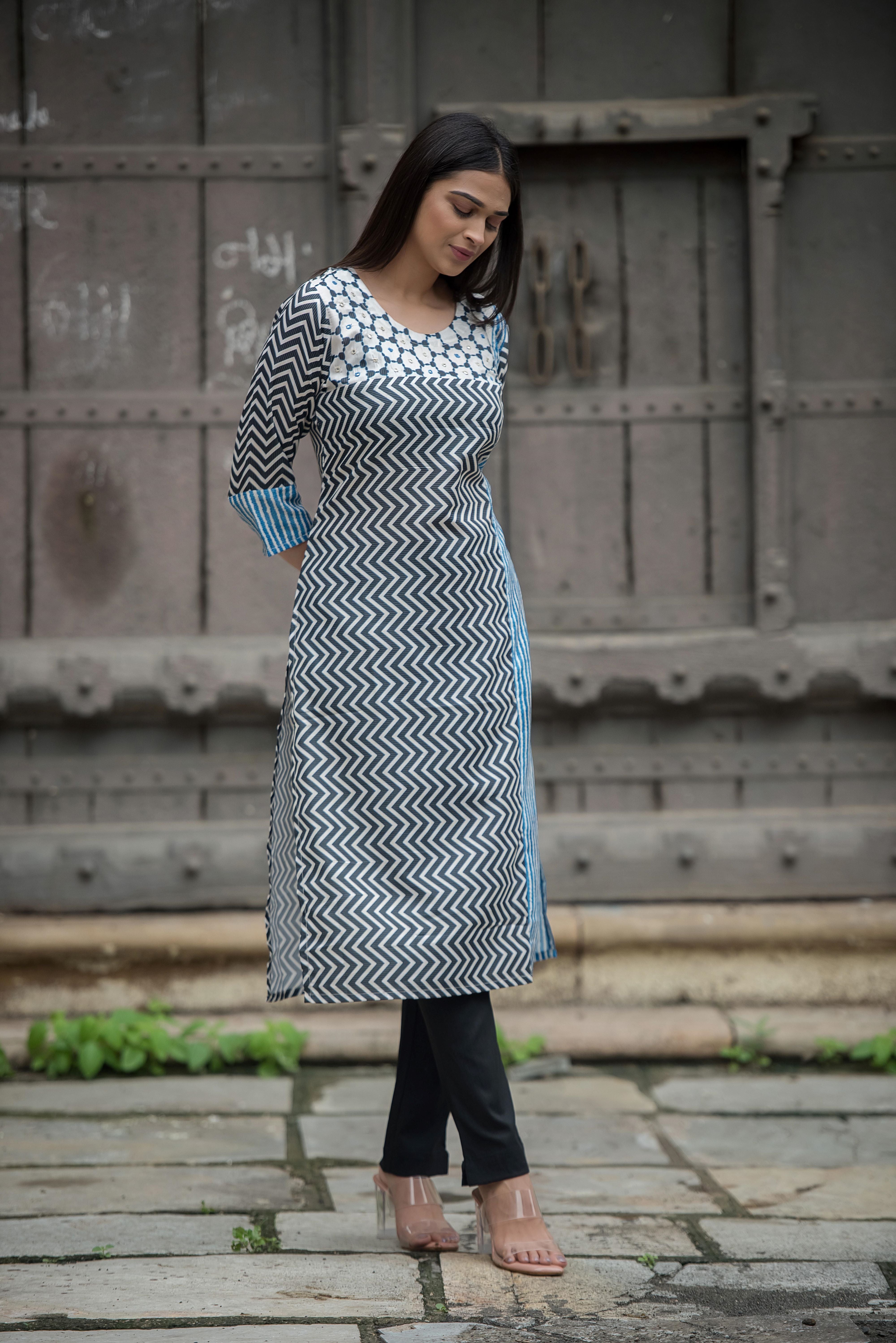 Elegant Blue Kurti with Handwork Charm