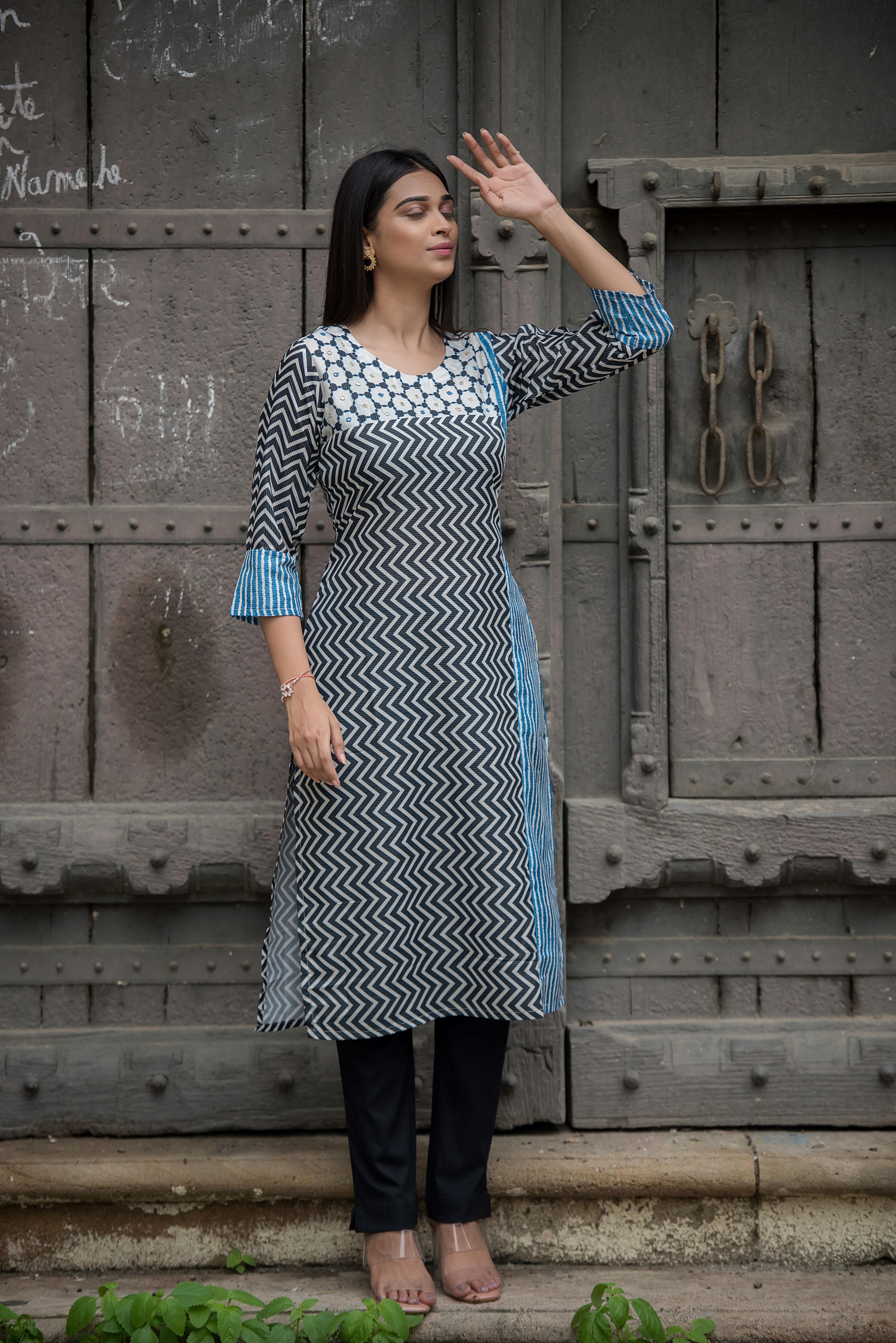 Elegant Blue Kurti with Handwork Charm