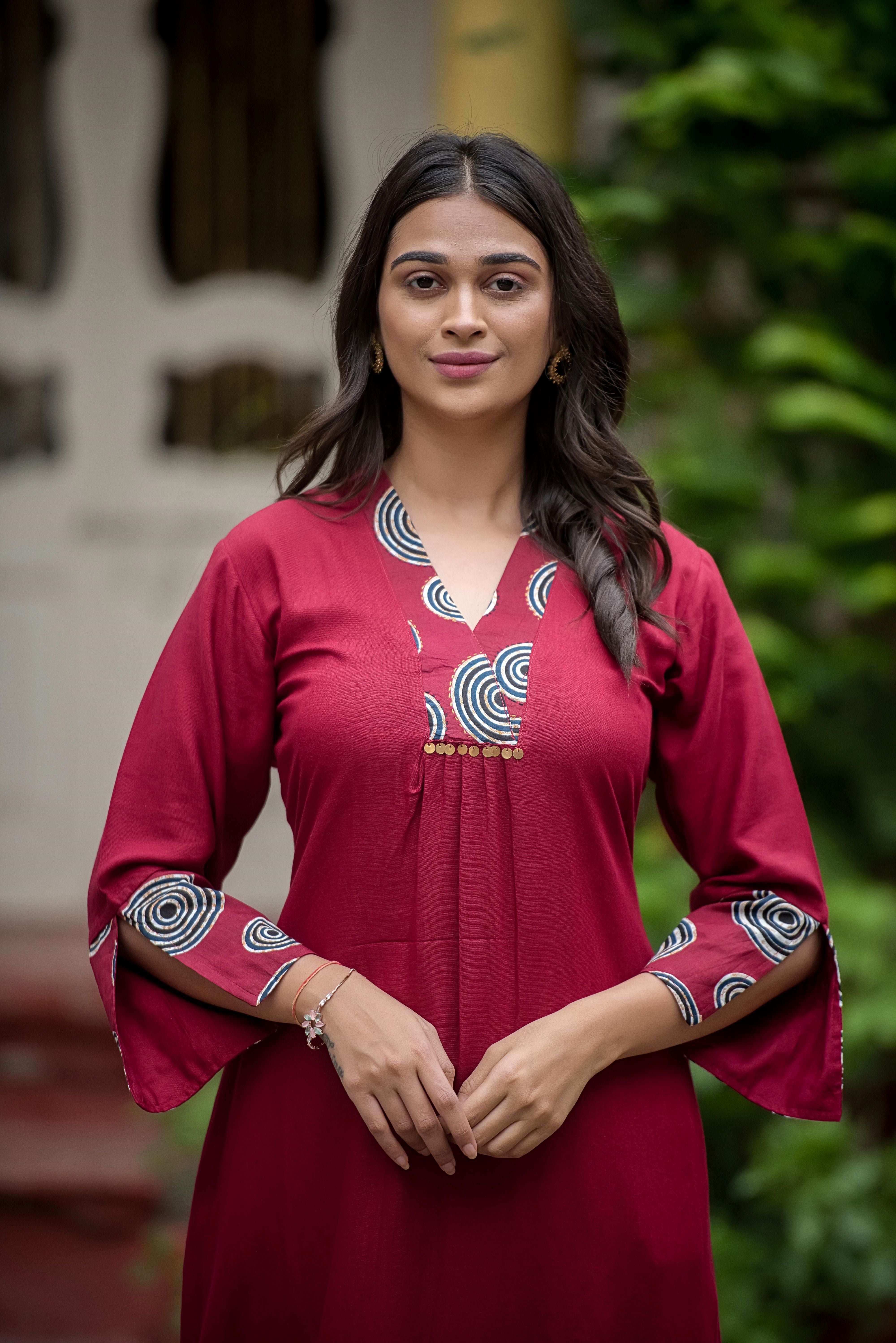 Maroon Straight Kurti – Effortless Elegance