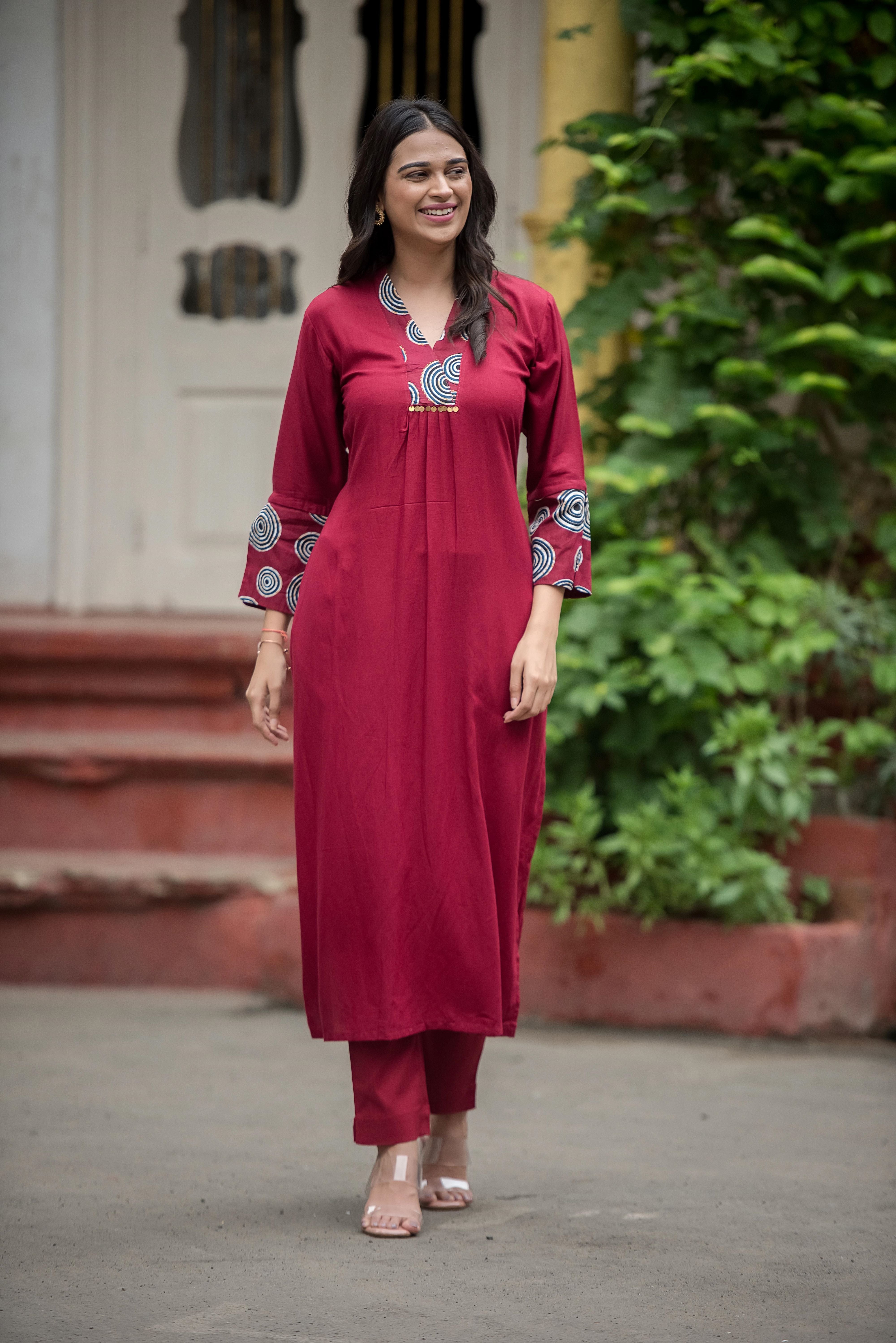 Maroon Straight Kurti – Effortless Elegance