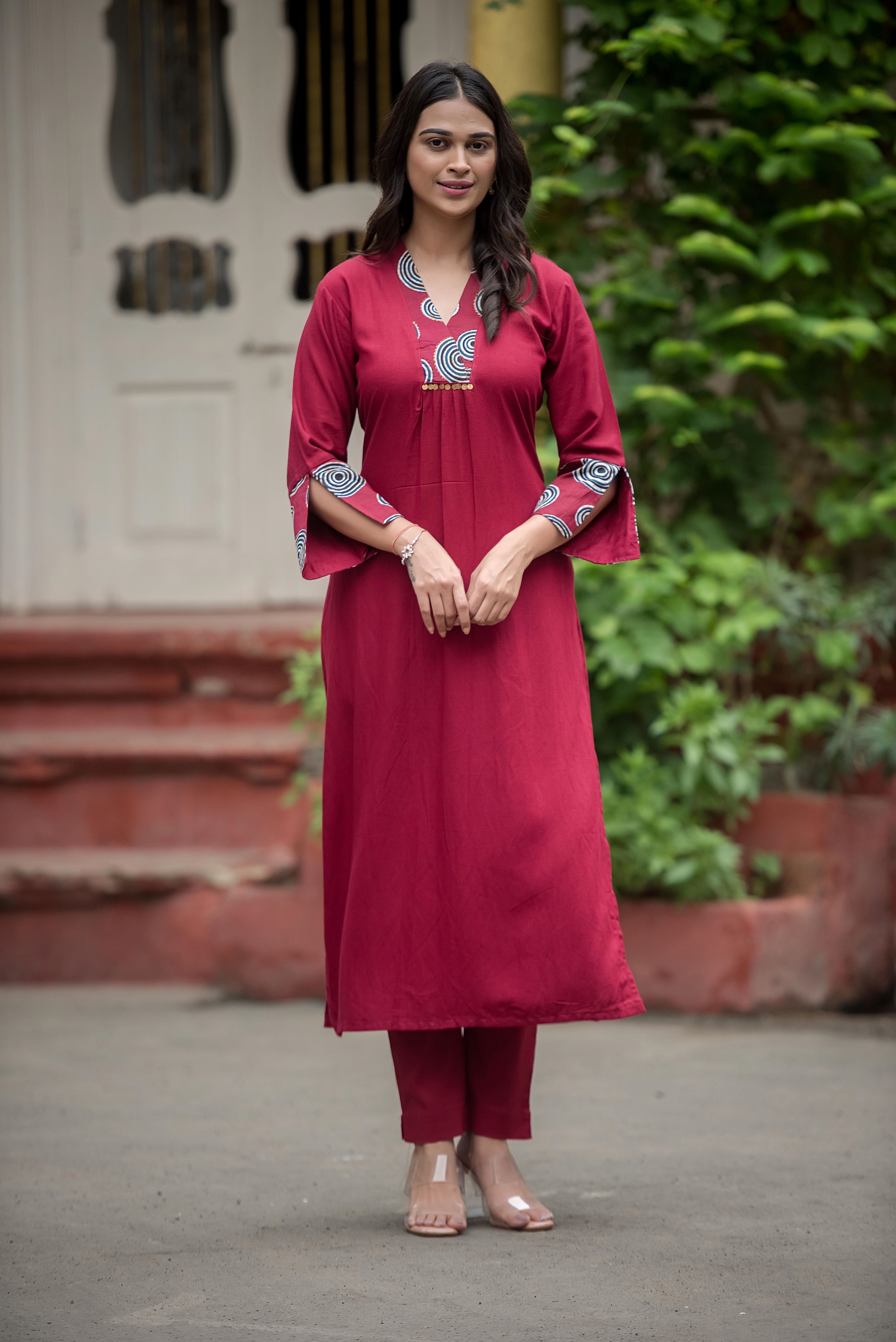Maroon Straight Kurti – Effortless Elegance