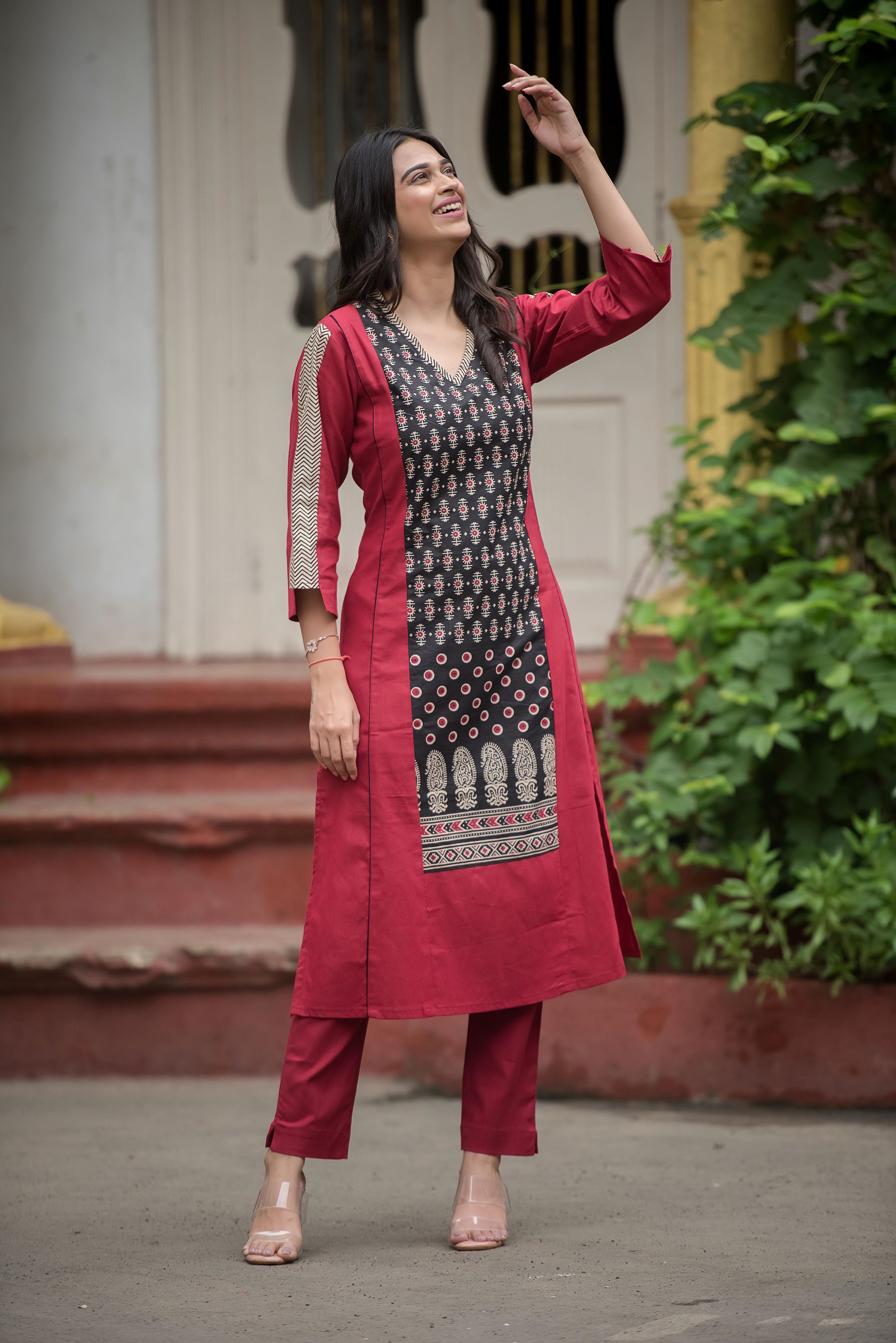 Elegant Maroon A-Line Kurti