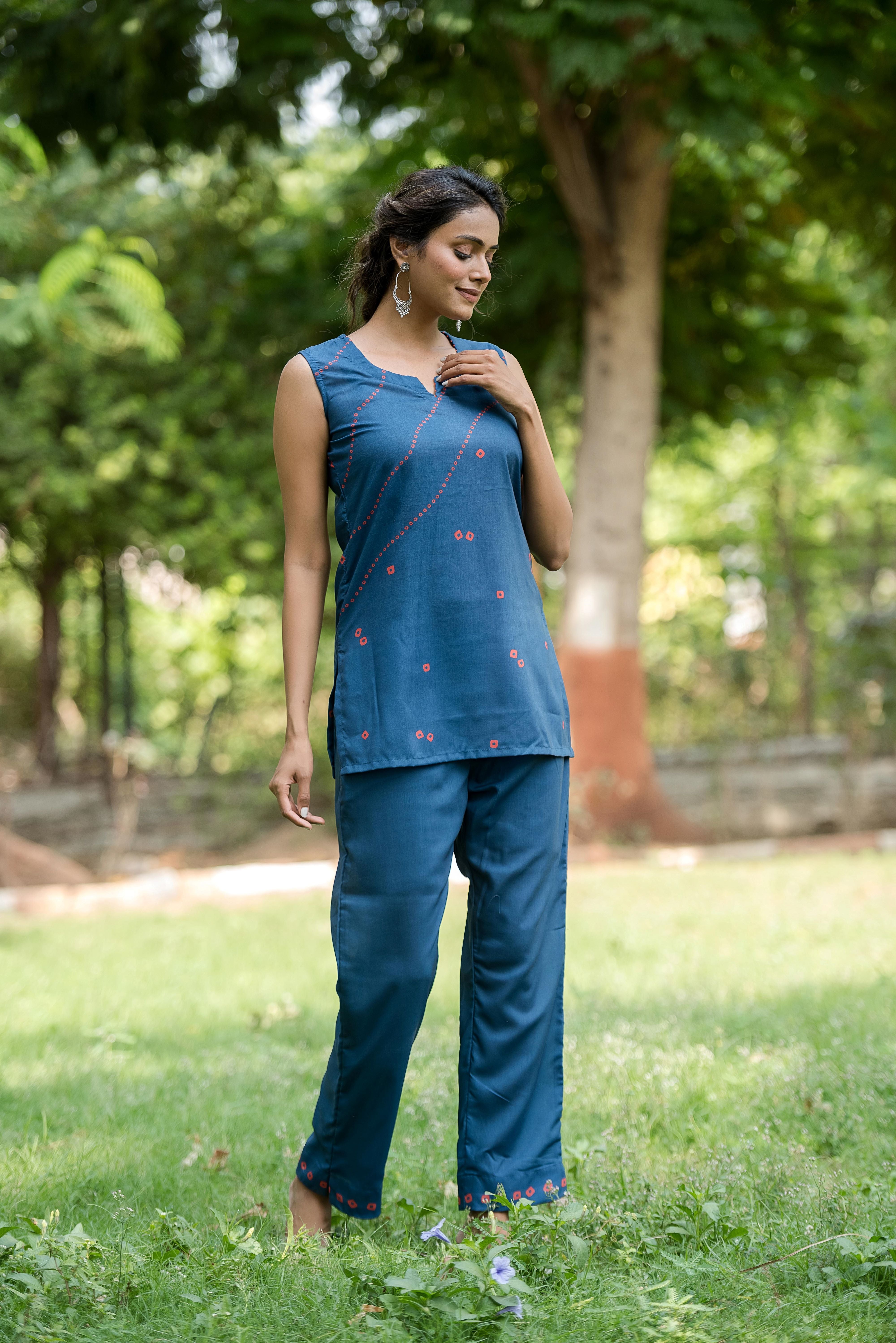 Blue Viscose  Straight Kurta Set