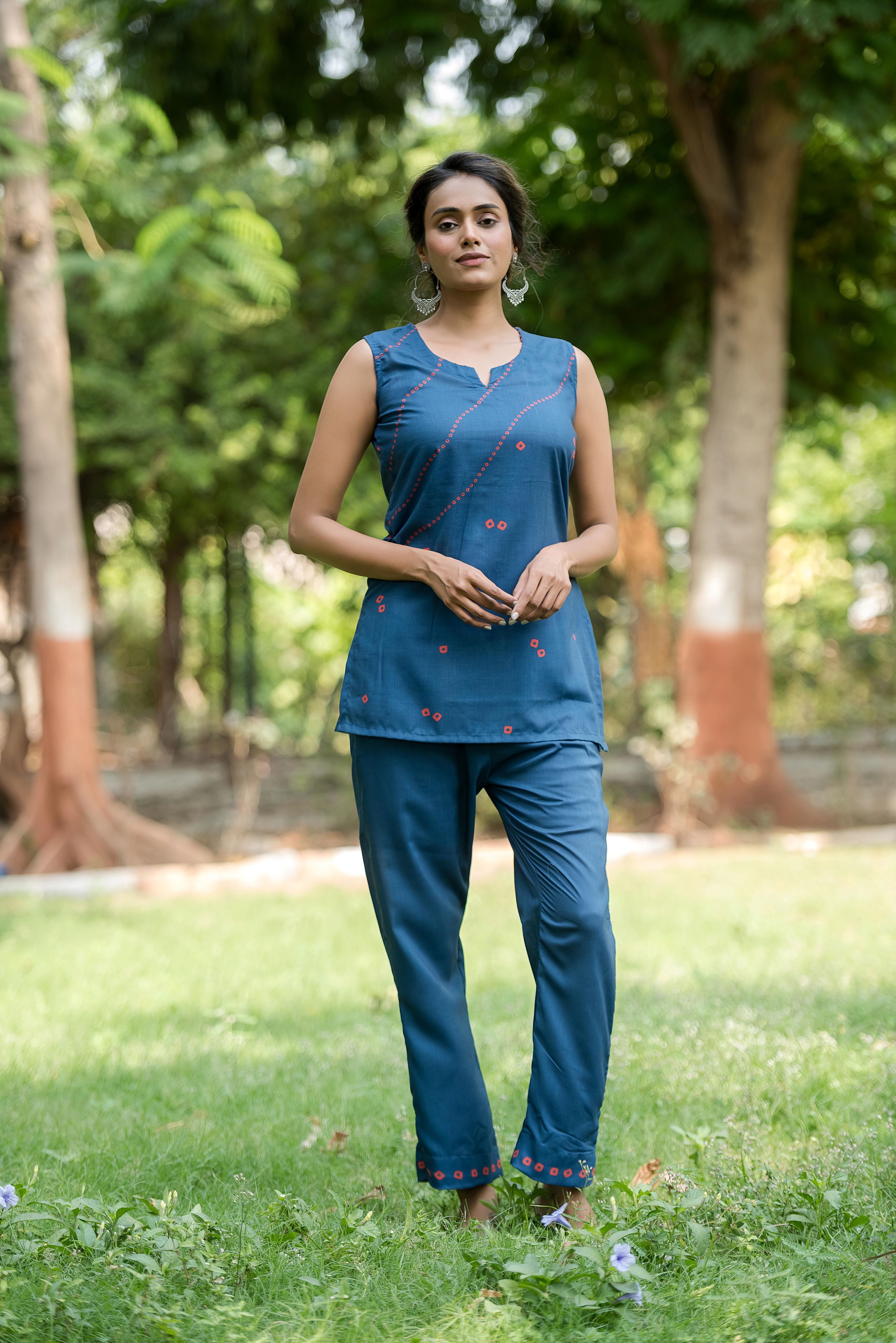 Blue Viscose  Straight Kurta Set