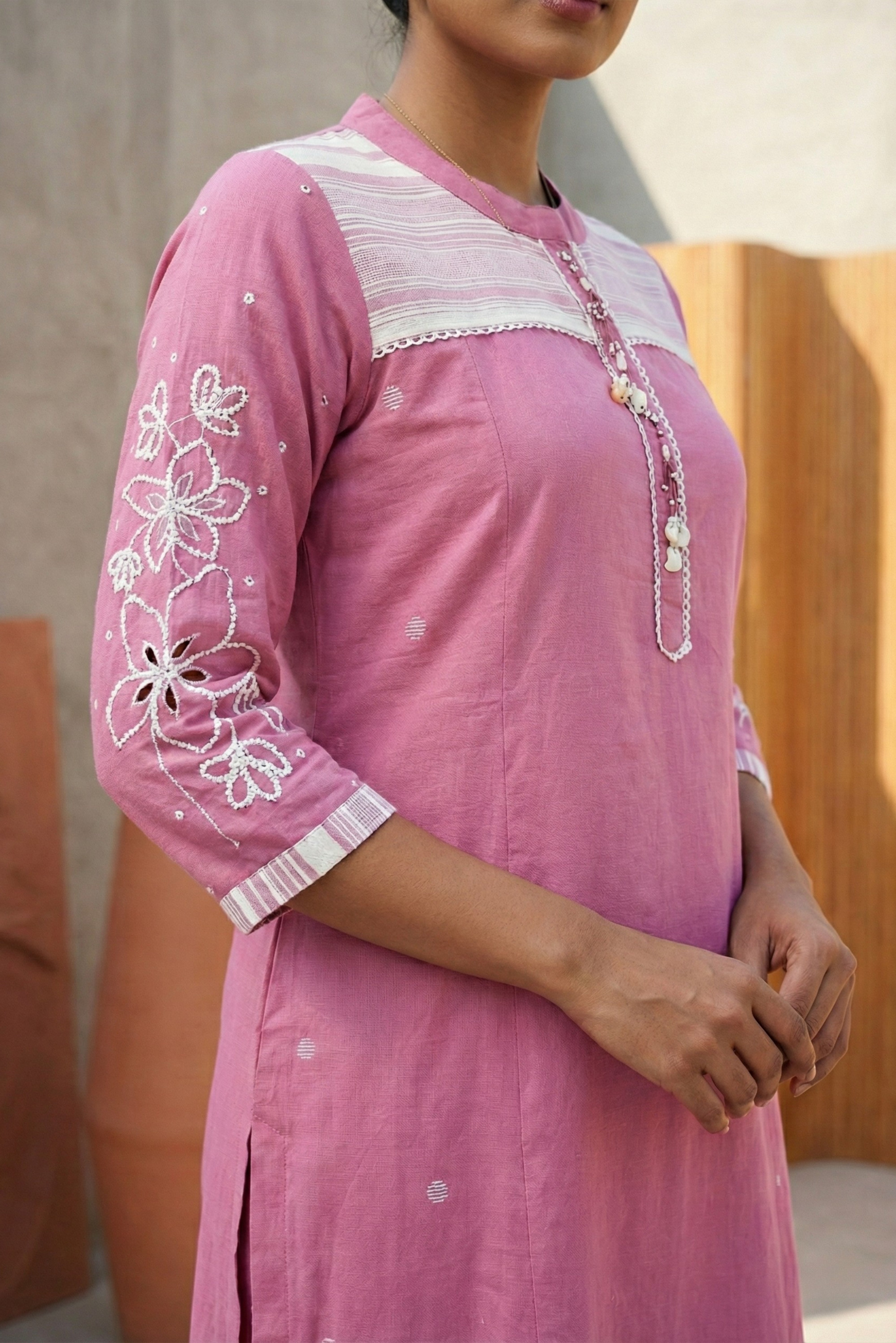 Pink A-line Cotton Suit Set