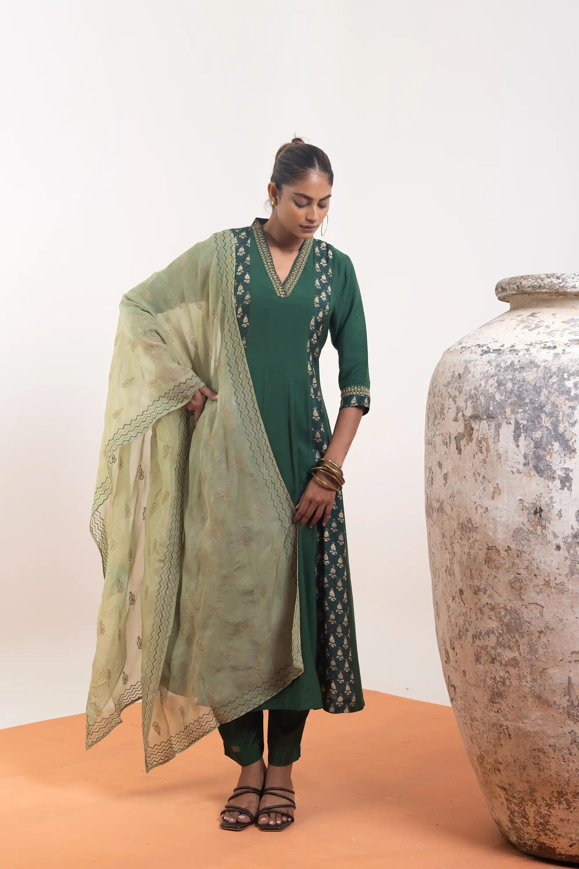 PAYAL Green Kalidar Suit Set with Hand work Detailing