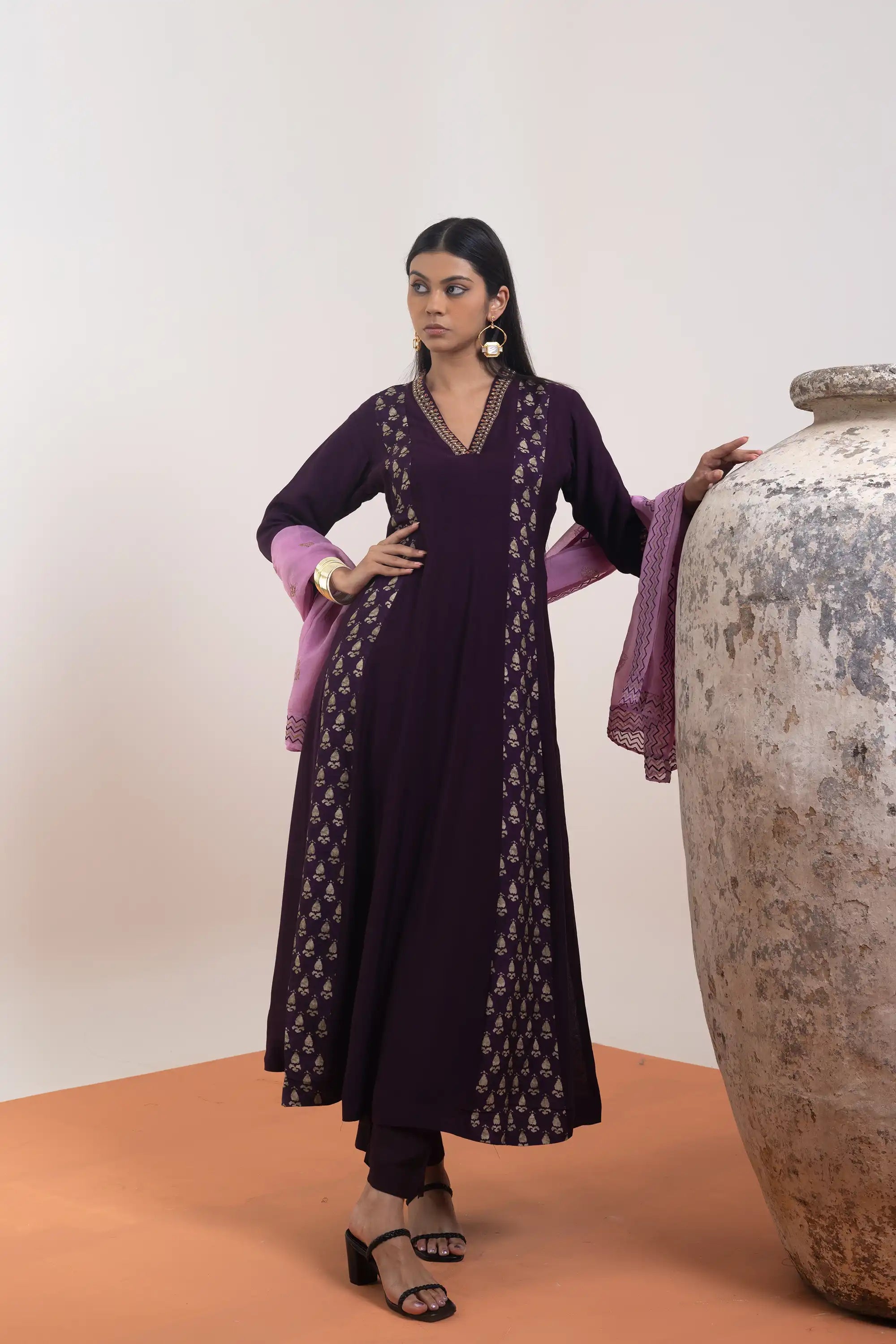 PAYAL Purple Kalidar Kurta Suit Set in Khat Embroidery Detailing