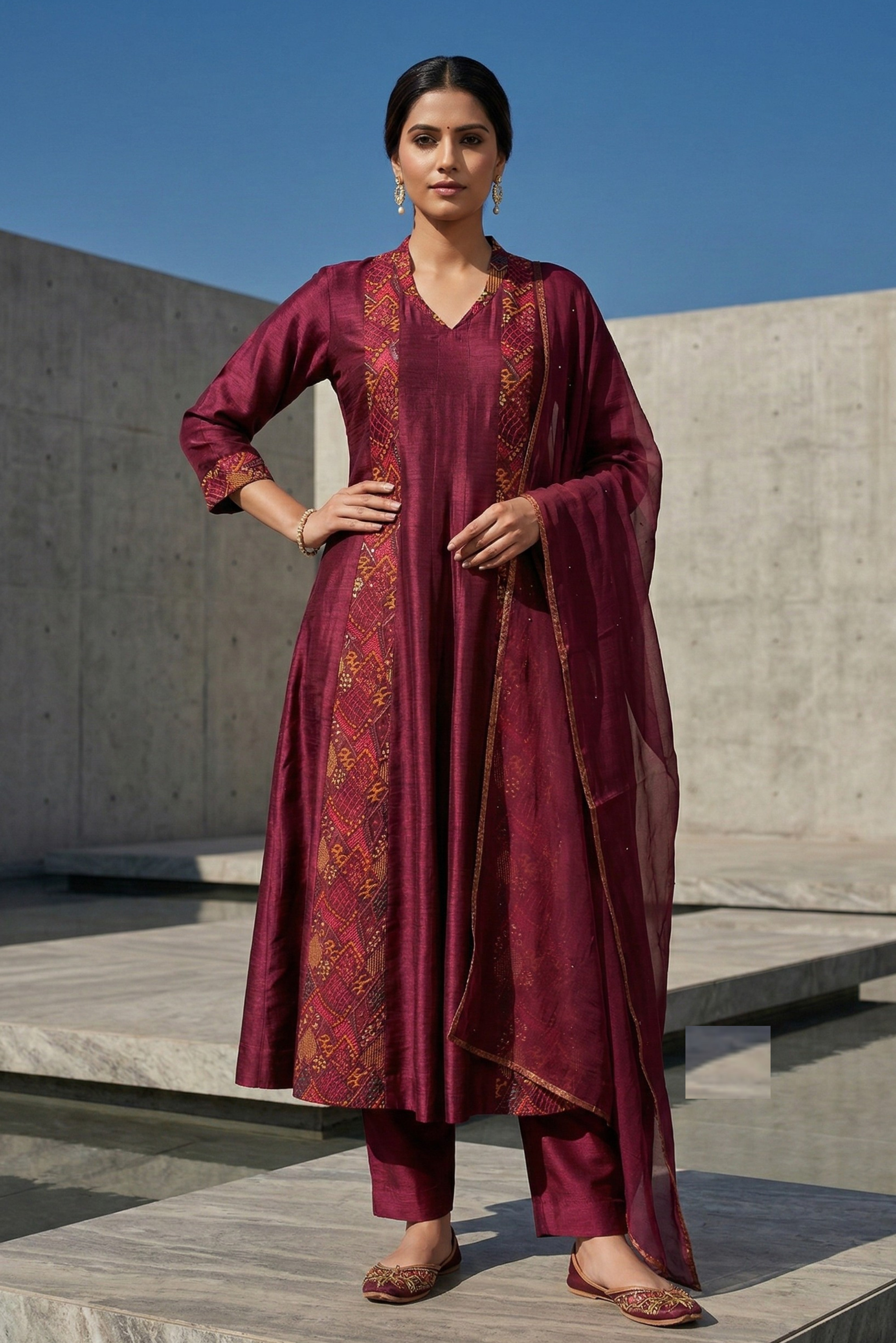 Magenta Anarkali Silk Suit Set