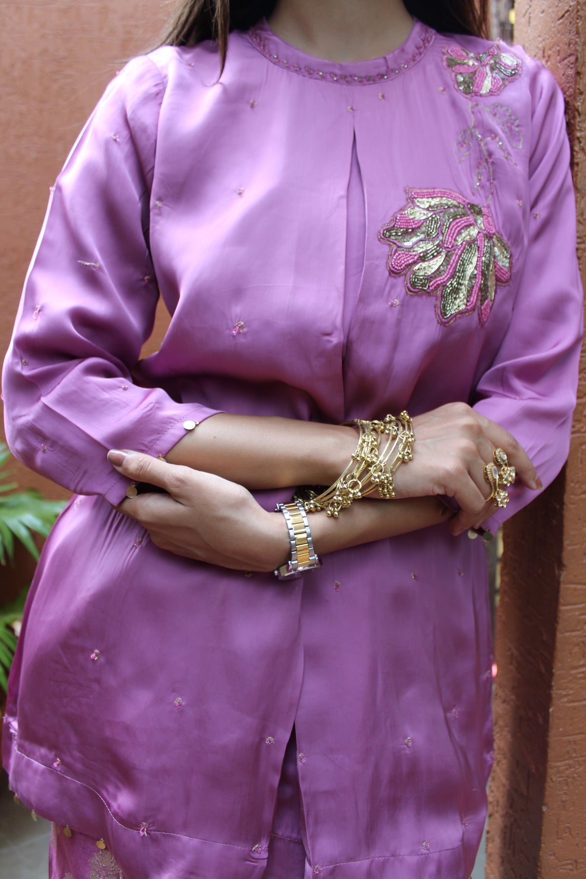 Lilac  Festive Silk Short Top and Bottom Set