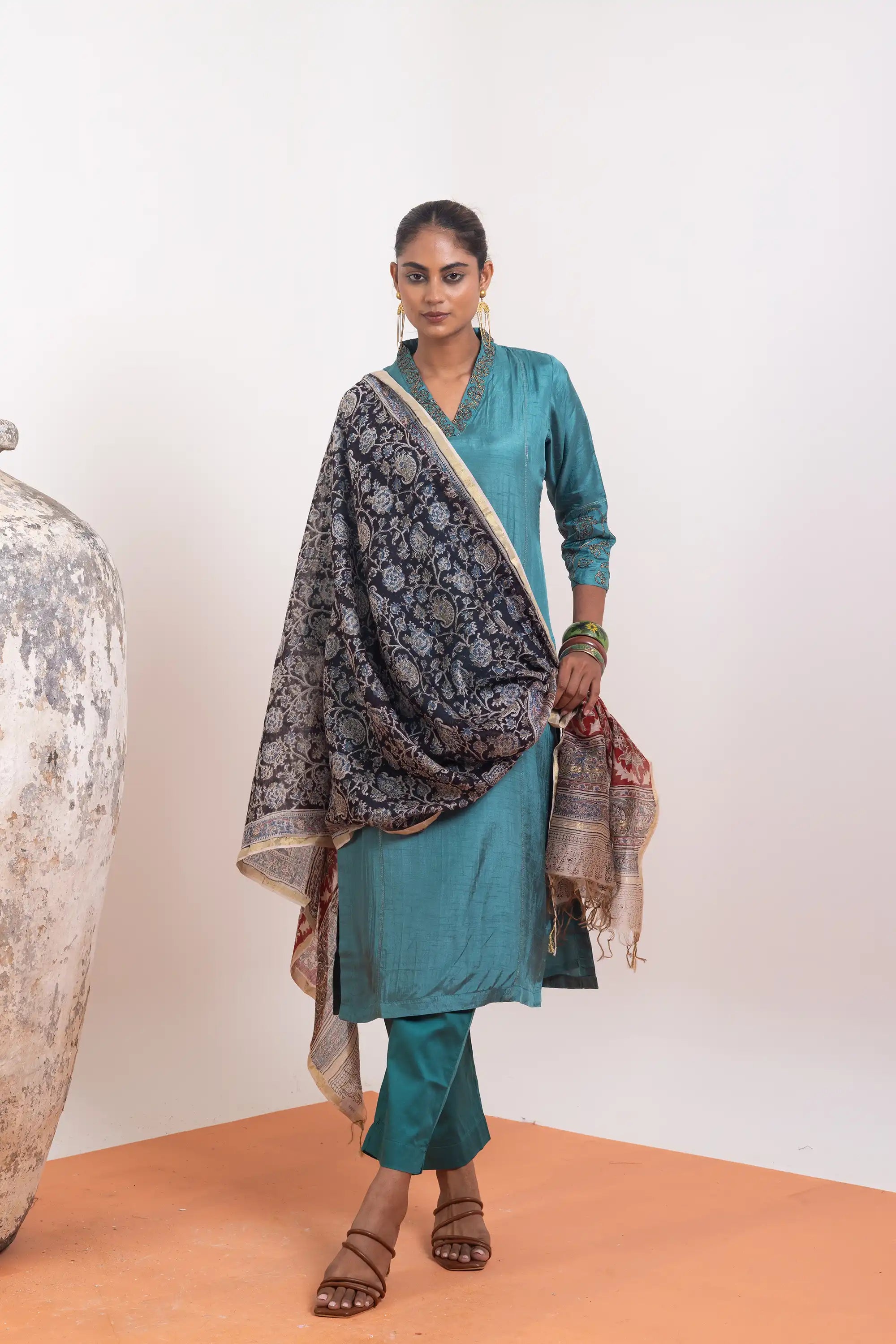 PAYAL Sea Blue Kurta Suit Set in Dola Silk