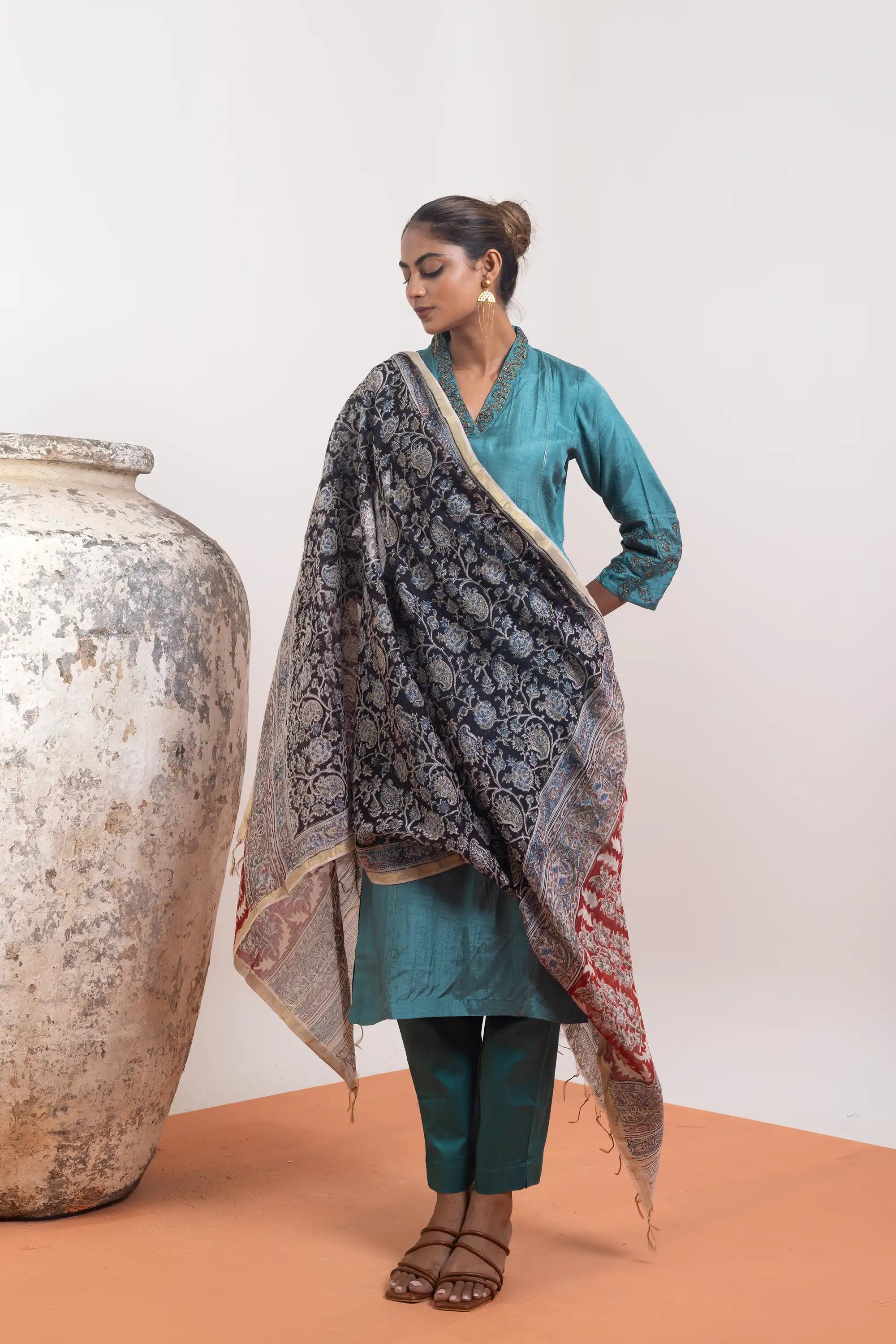 PAYAL Sea Blue Kurta Suit Set in Dola Silk