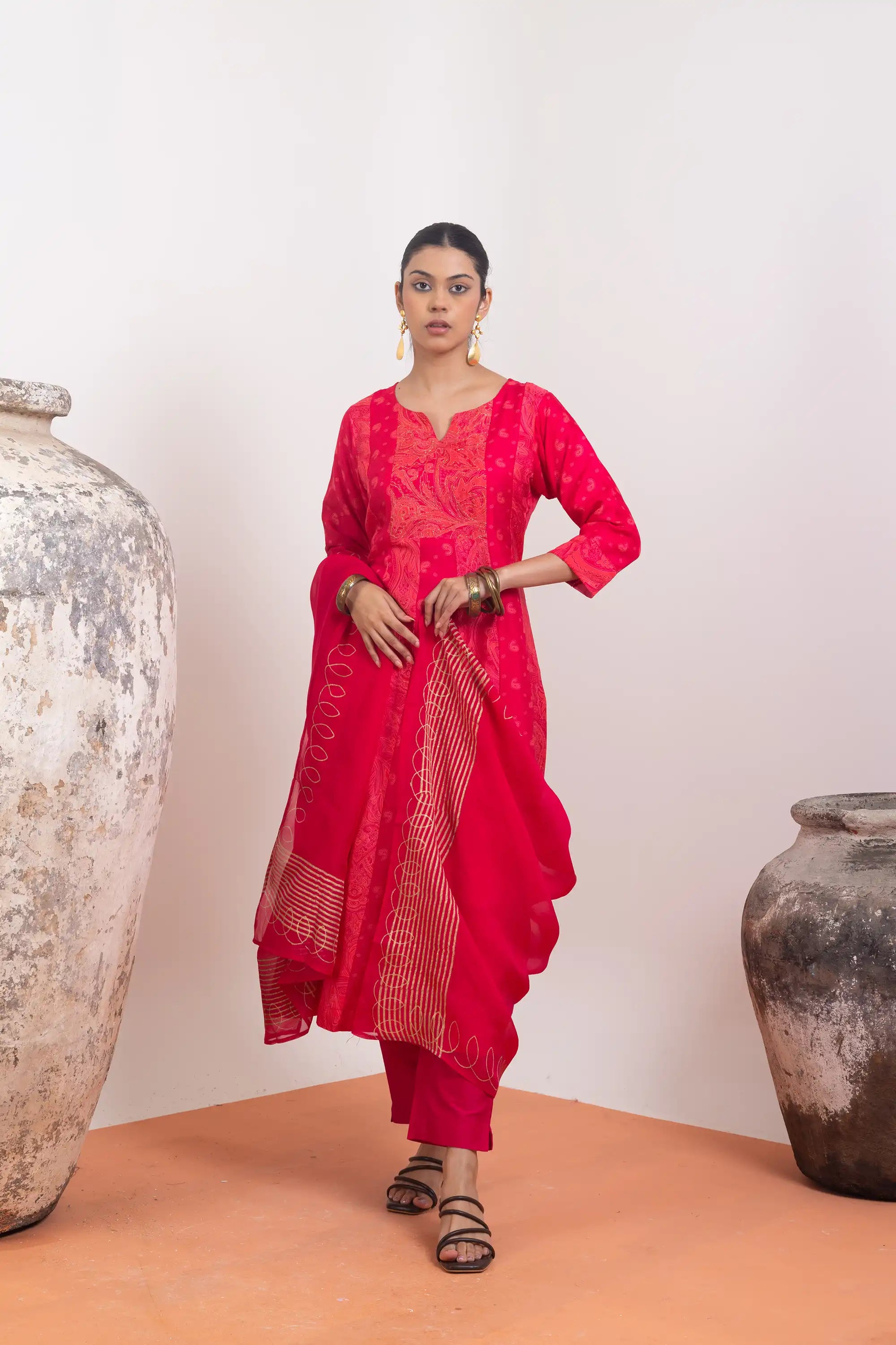 PAYAL Cherry Red Kalidar Suit Set for Occasions