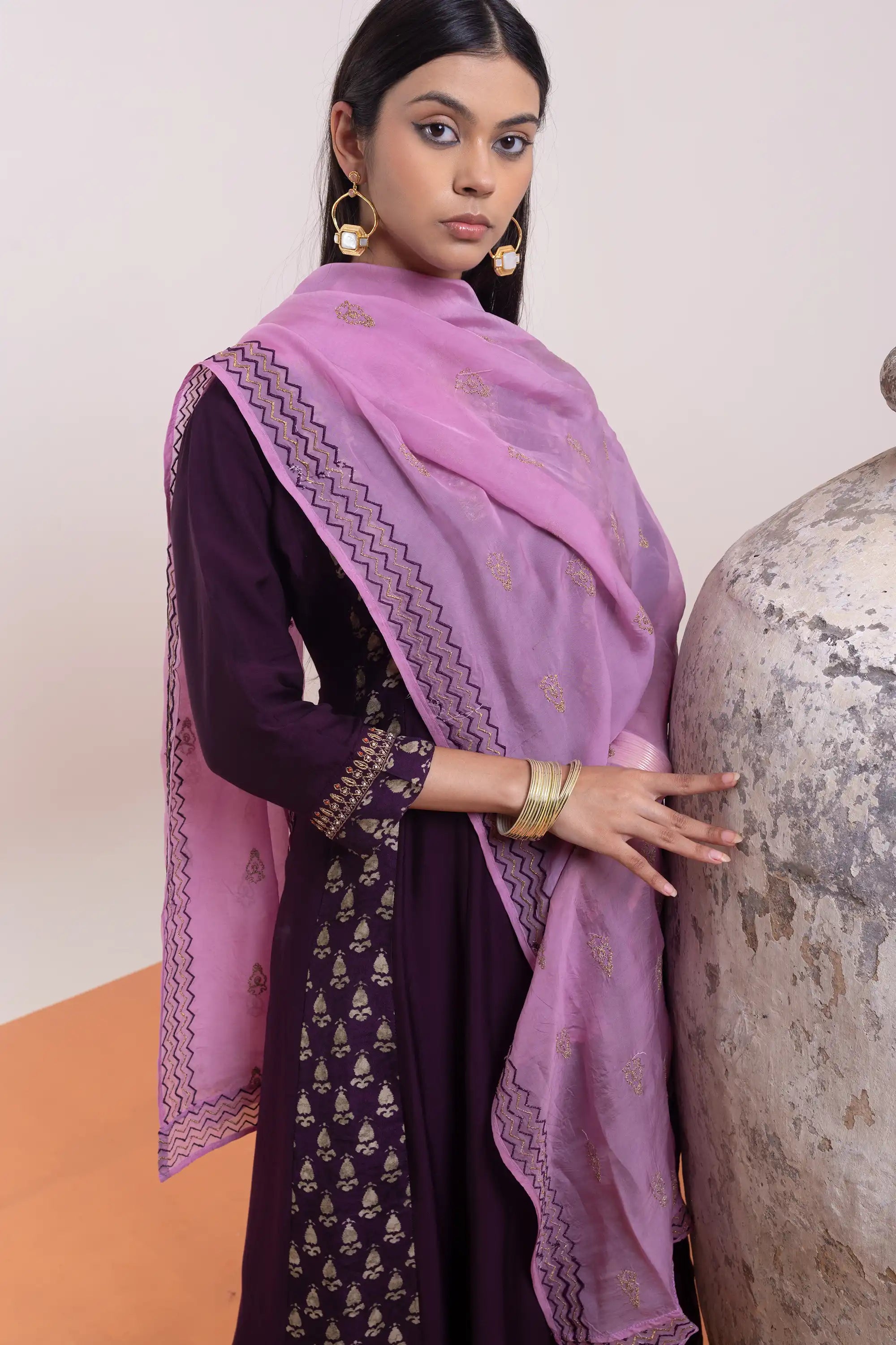 PAYAL Purple Kalidar Kurta Suit Set in Khat Embroidery Detailing