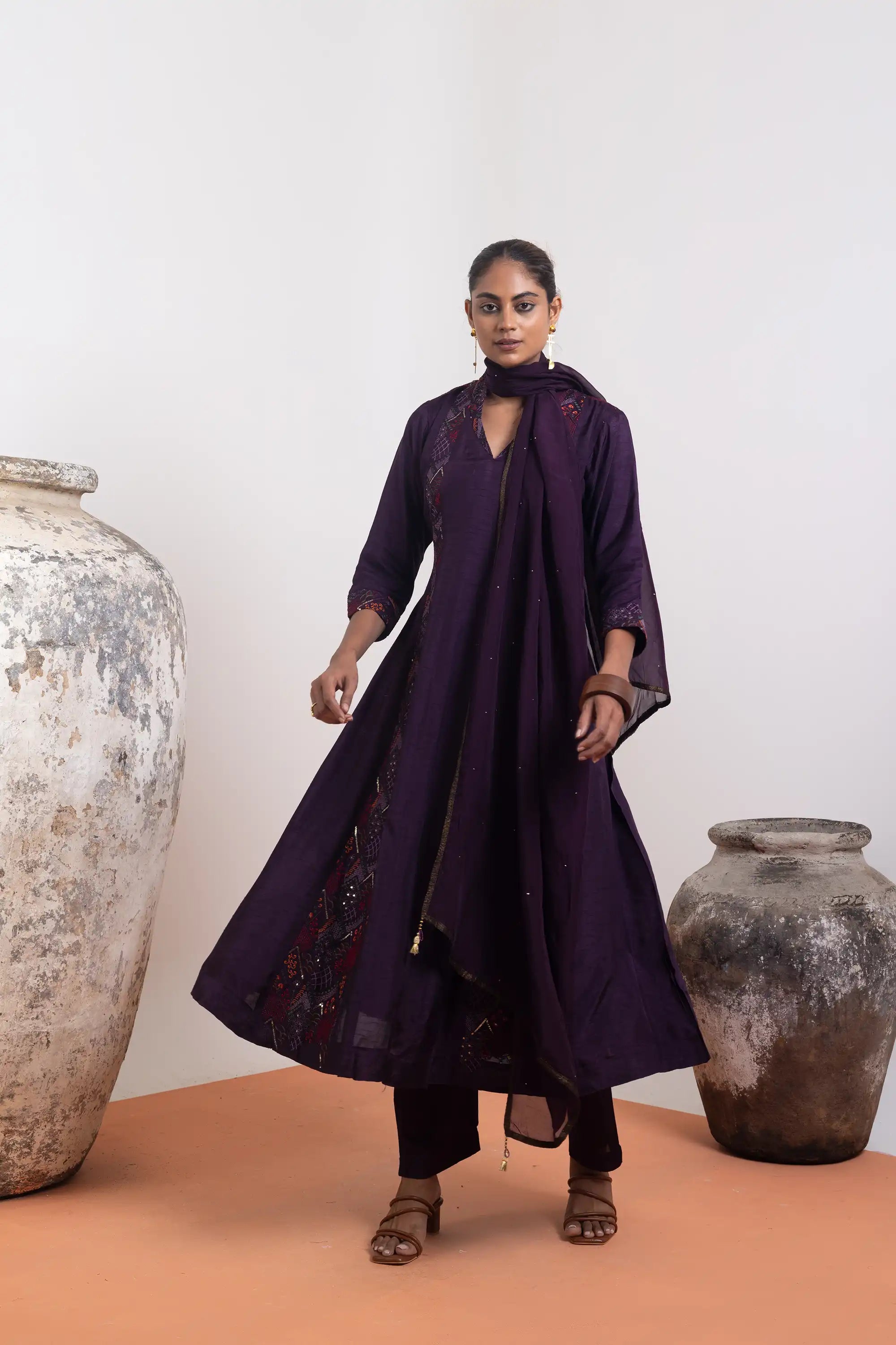 PAYAL Deep Violet Kalidar Suit Set with Organza Dupatta