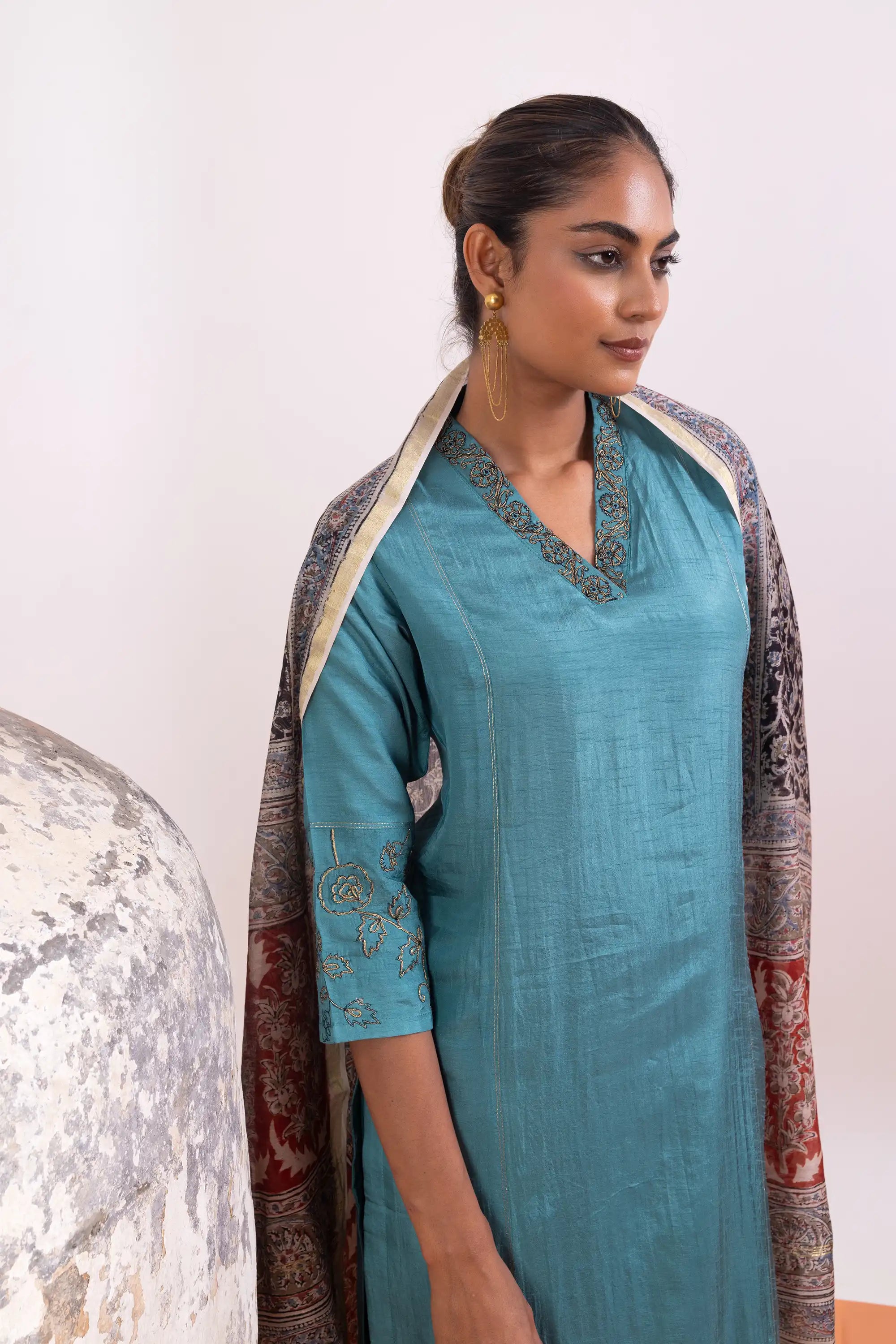 PAYAL Sea Blue Kurta Suit Set in Dola Silk