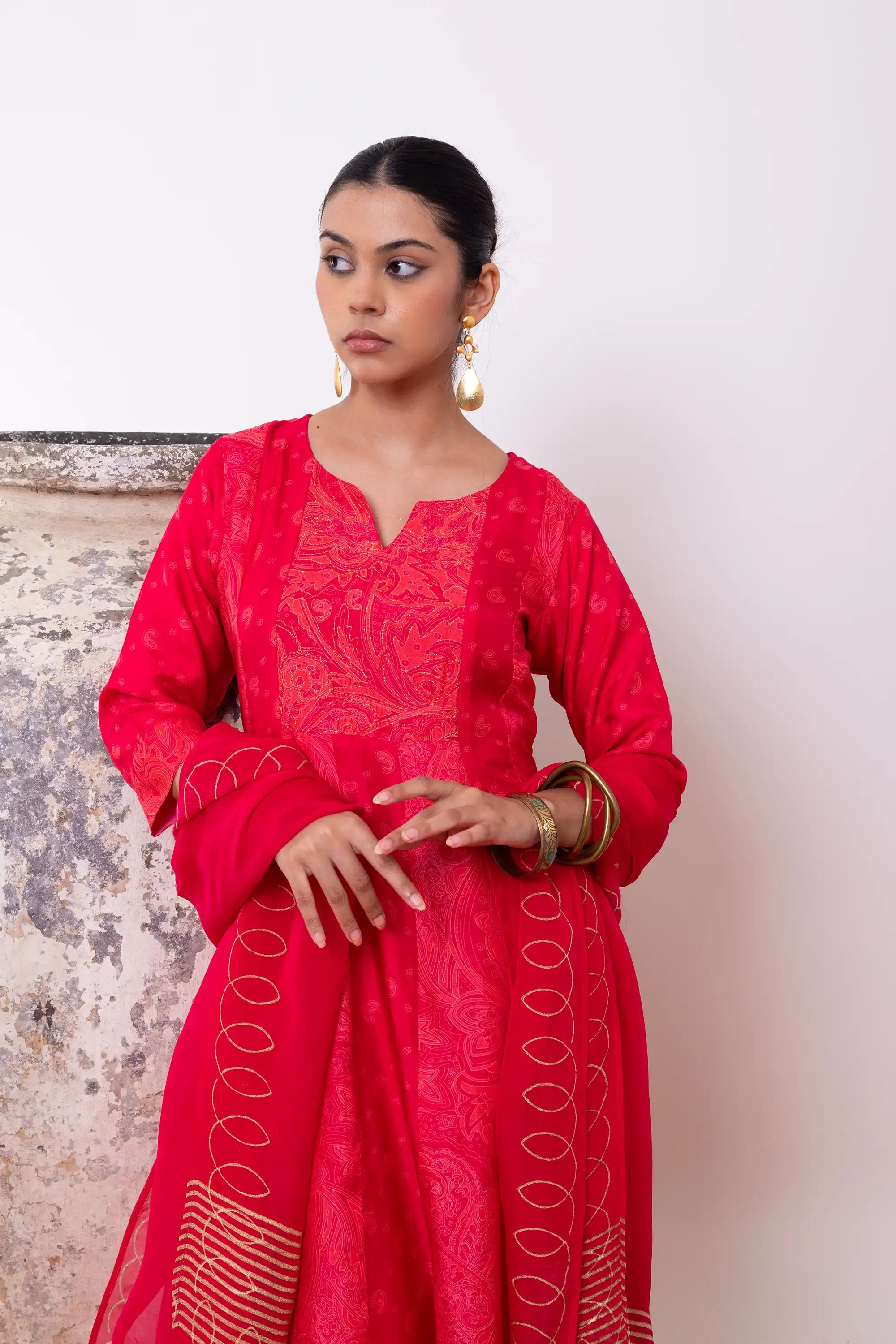 PAYAL Cherry Red Kalidar Suit Set for Occasions