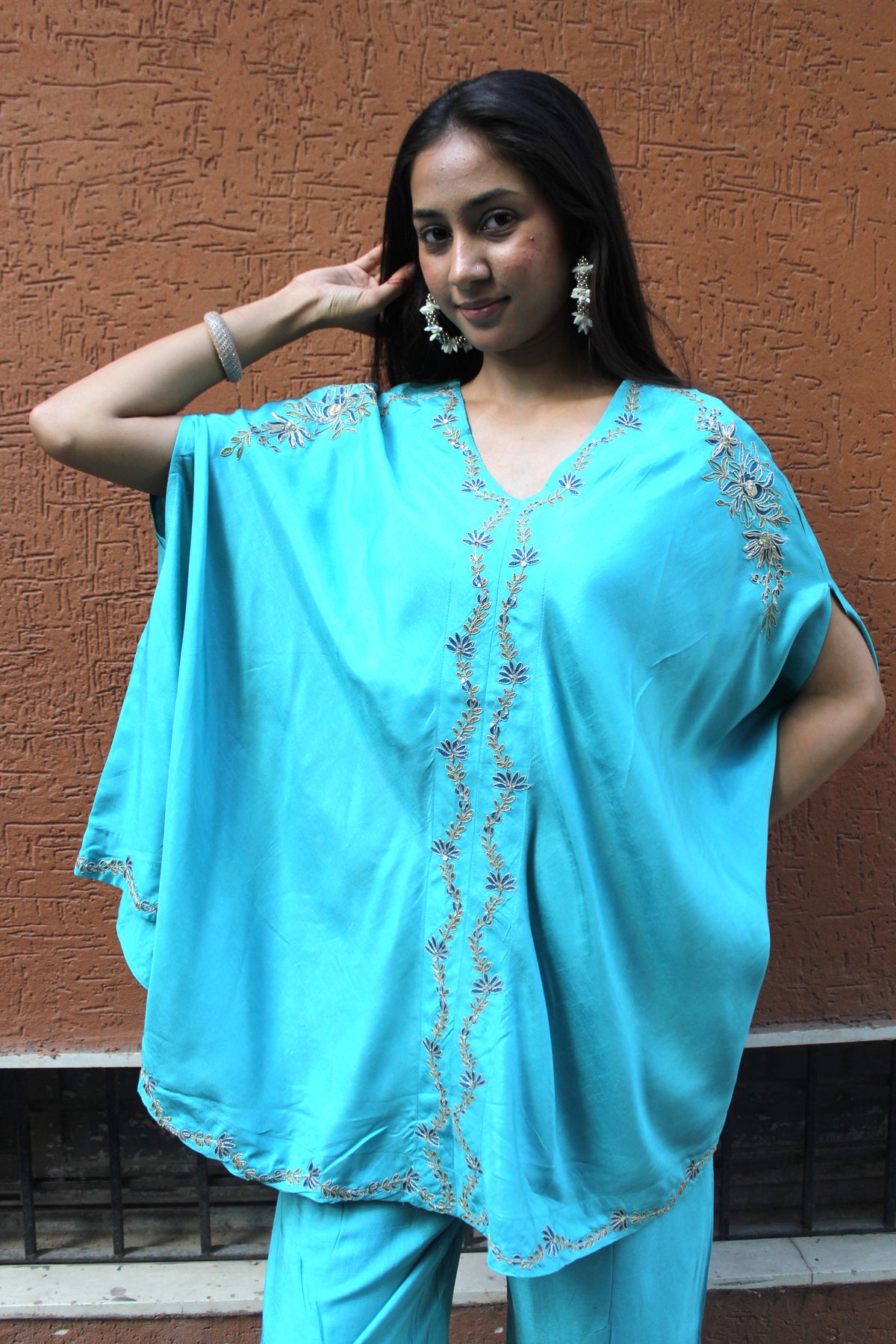 Aqua Silk Two-Piece Festive Set