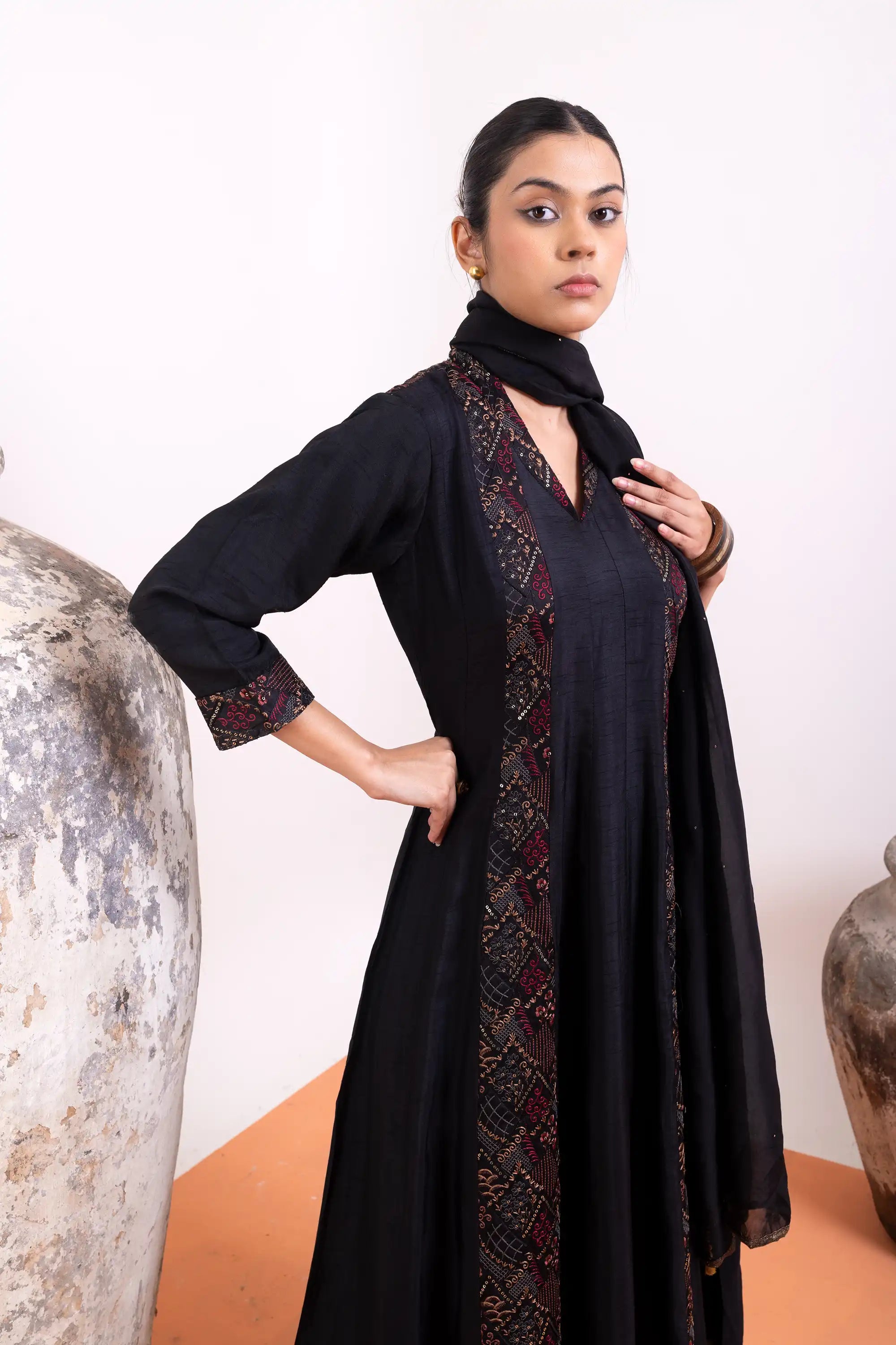 PAYAL Black Kalidar Suit Set with Mukaish Hand Embroidery