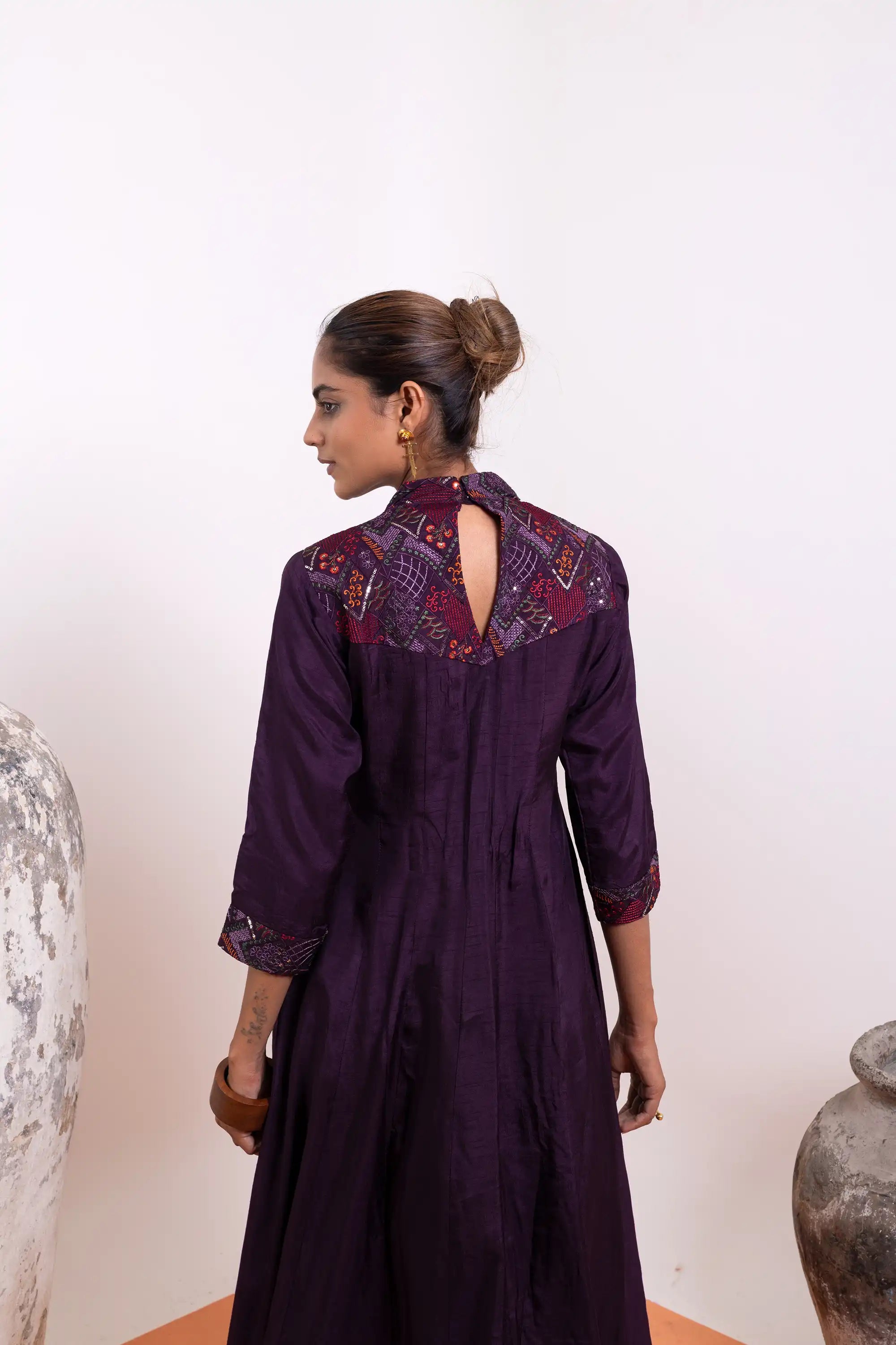 PAYAL Deep Violet Kalidar Suit Set with Organza Dupatta