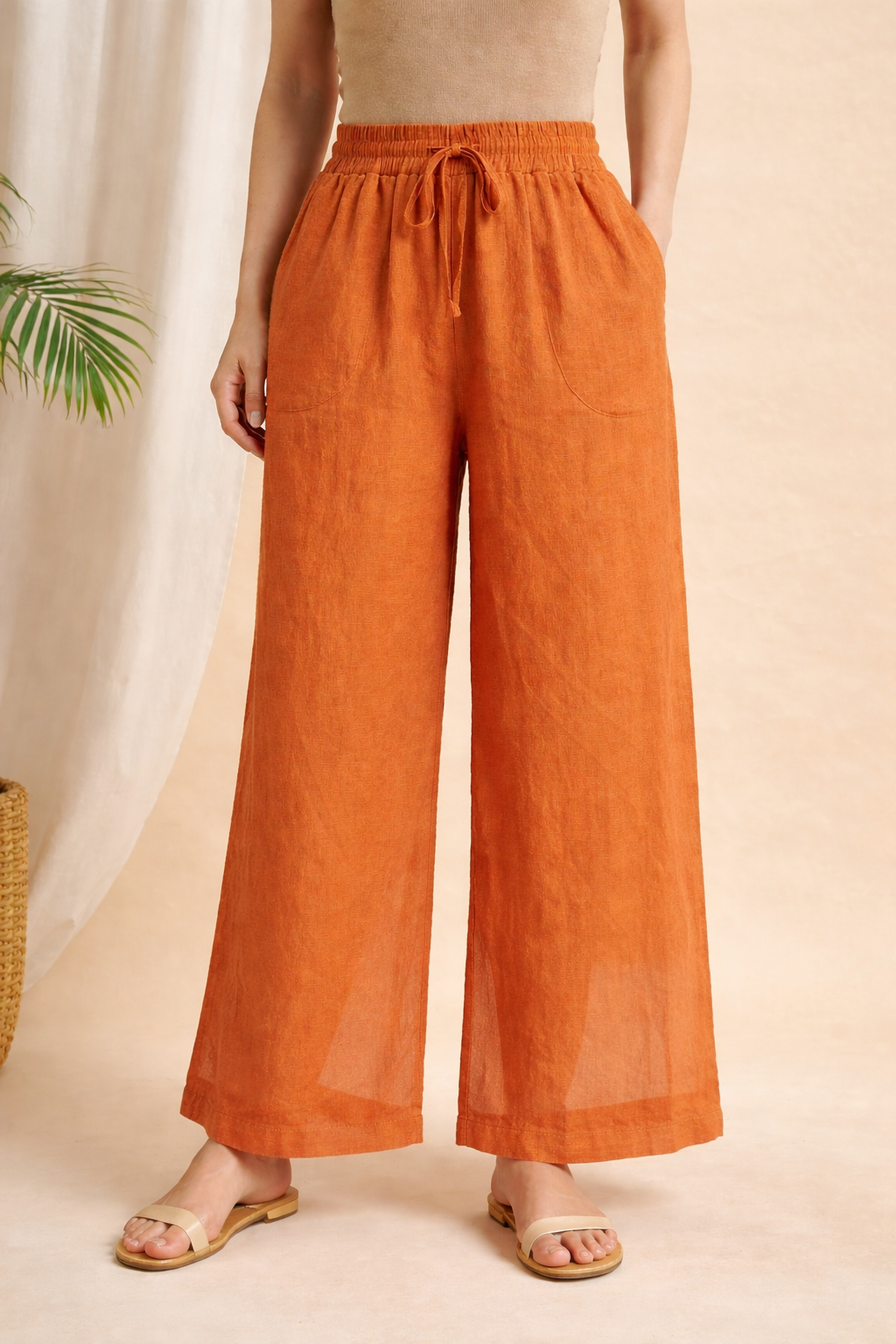 Women’s Relaxed Fit Solid Linen Pants