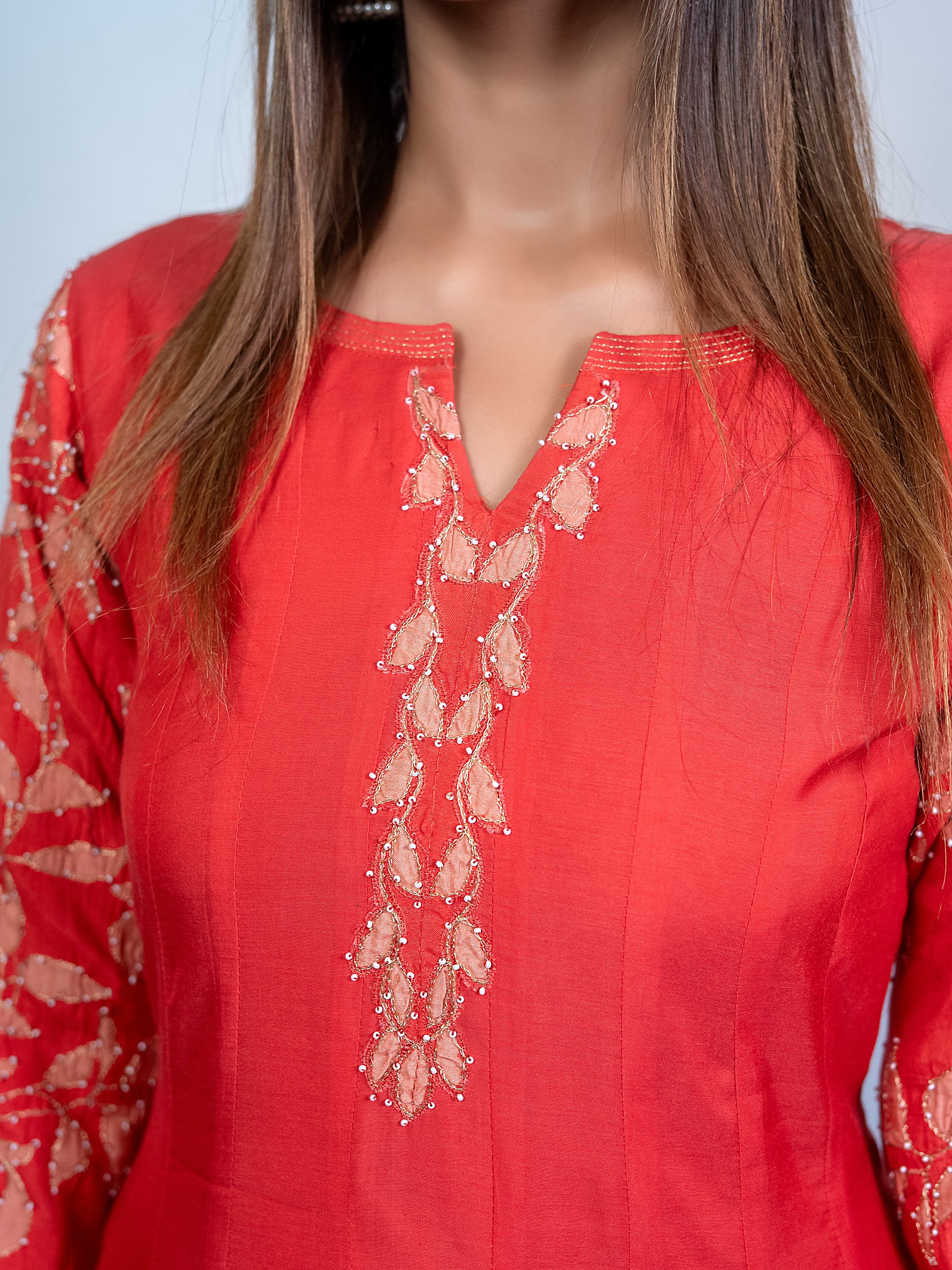 Red Muslin Flared Salwar Suit