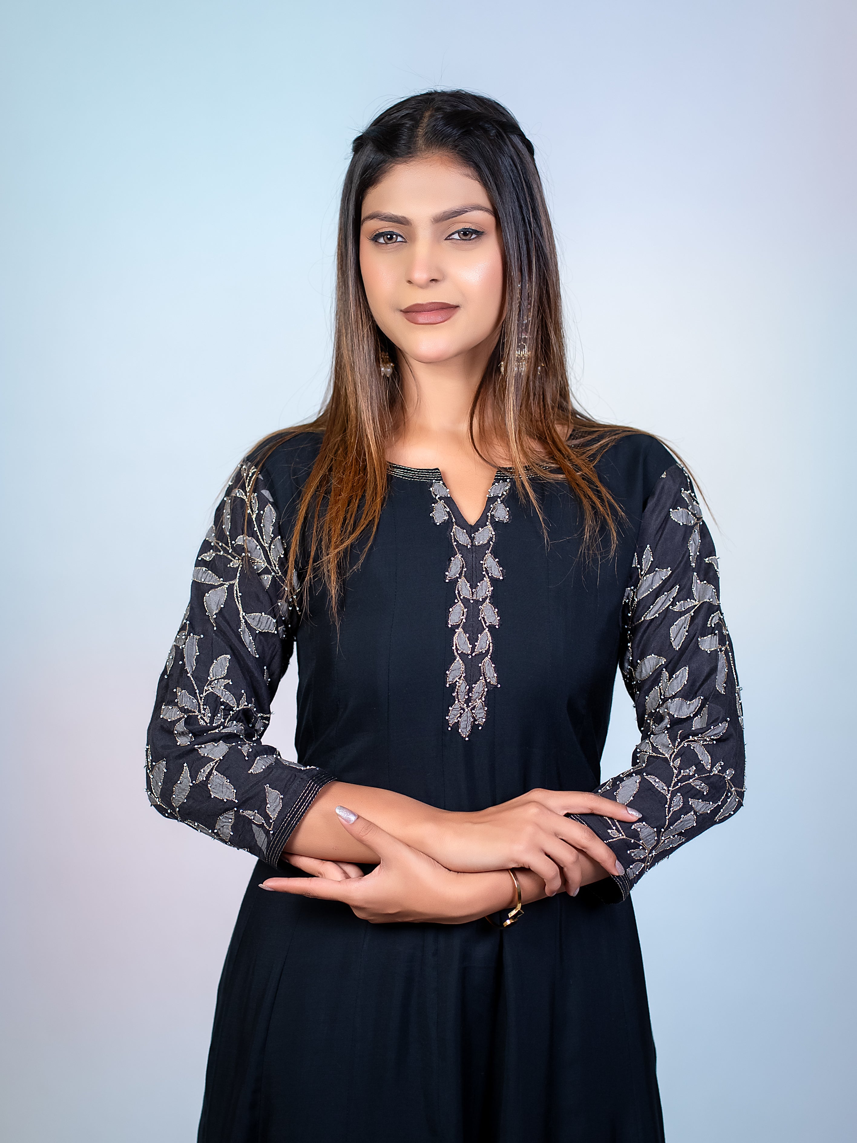 Black Muslin Flared Salwar Suit