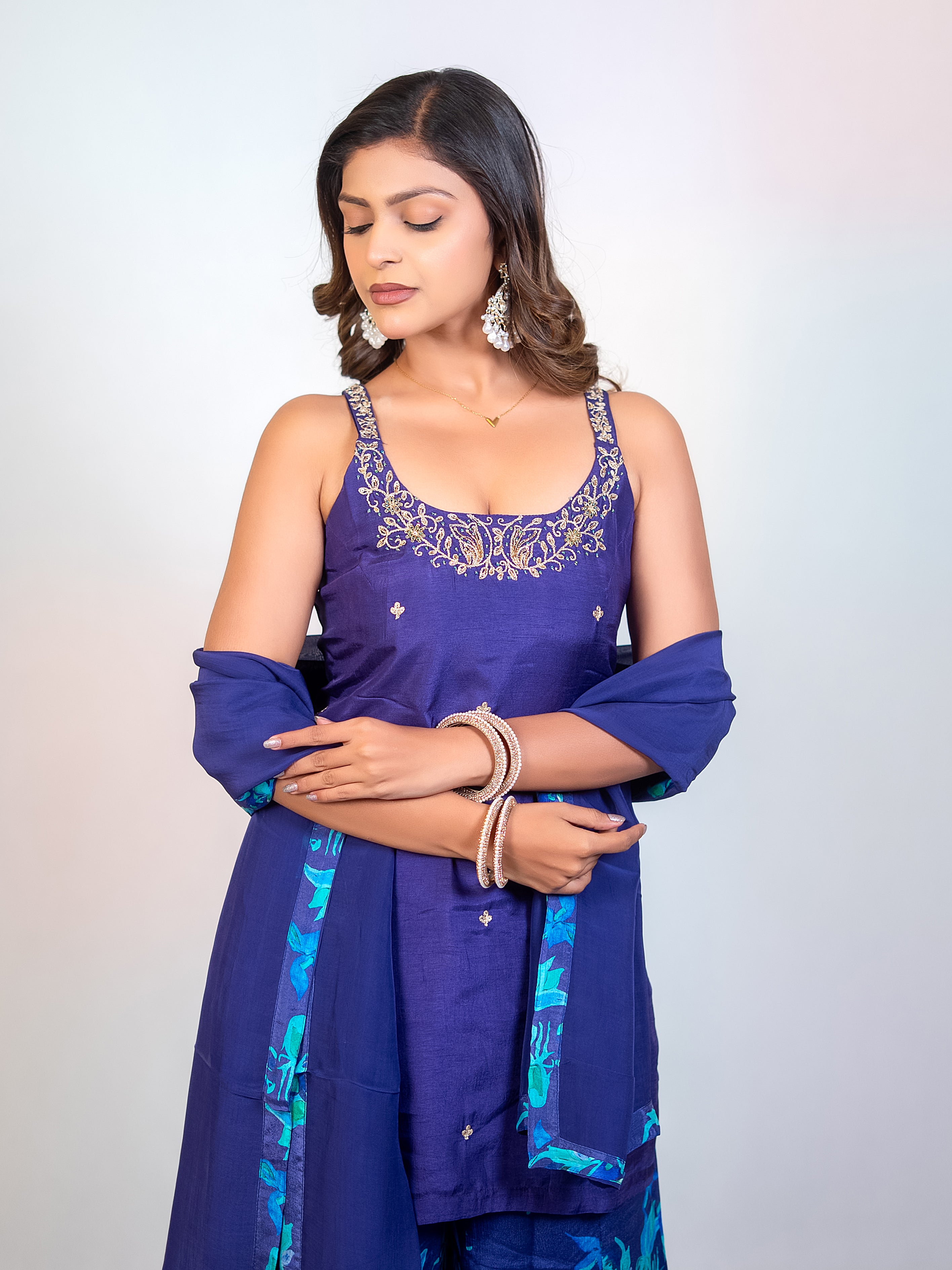 Dola Silk Purple Short Top & Sharara Set