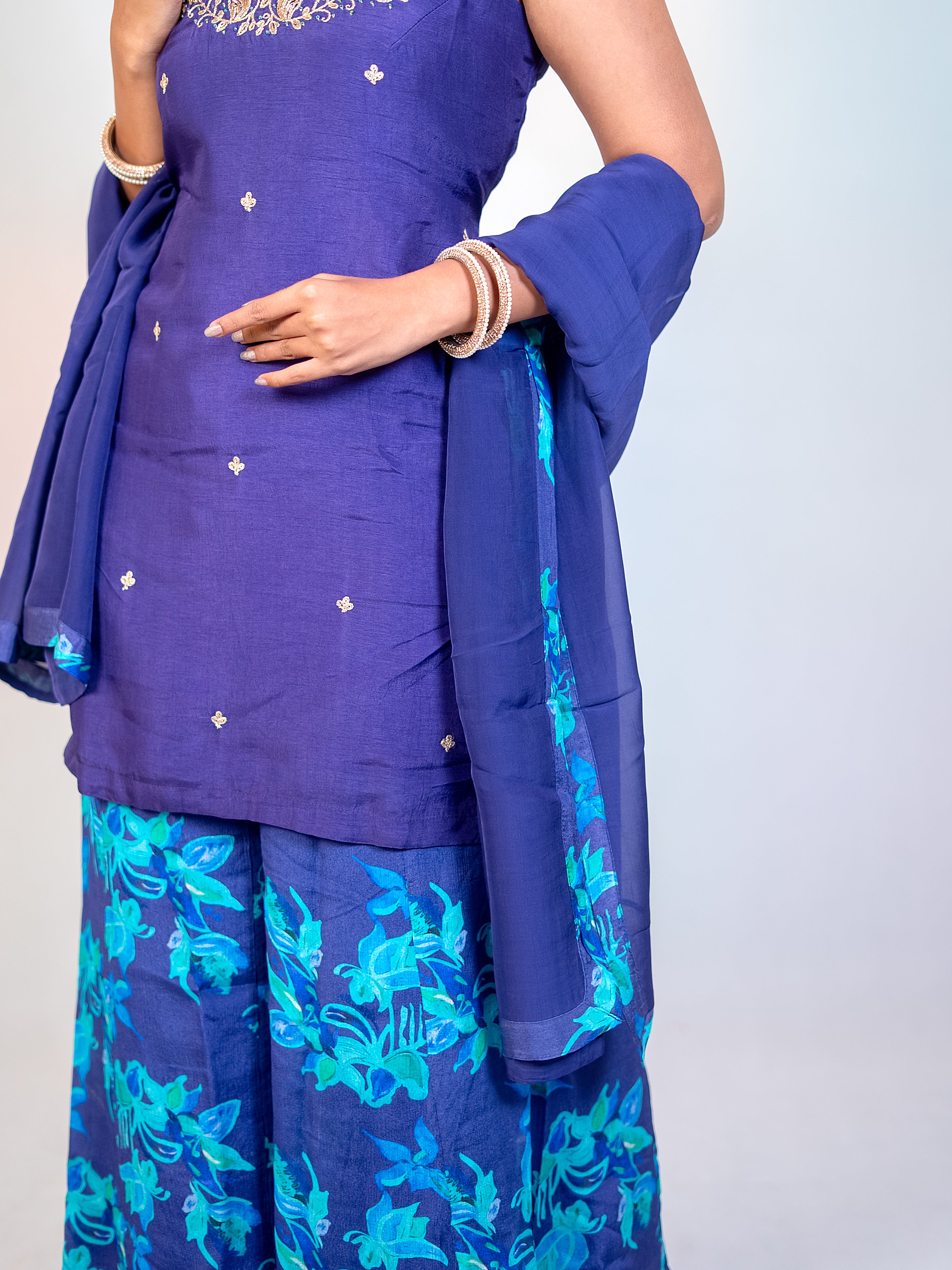 Dola Silk Purple Short Top & Sharara Set