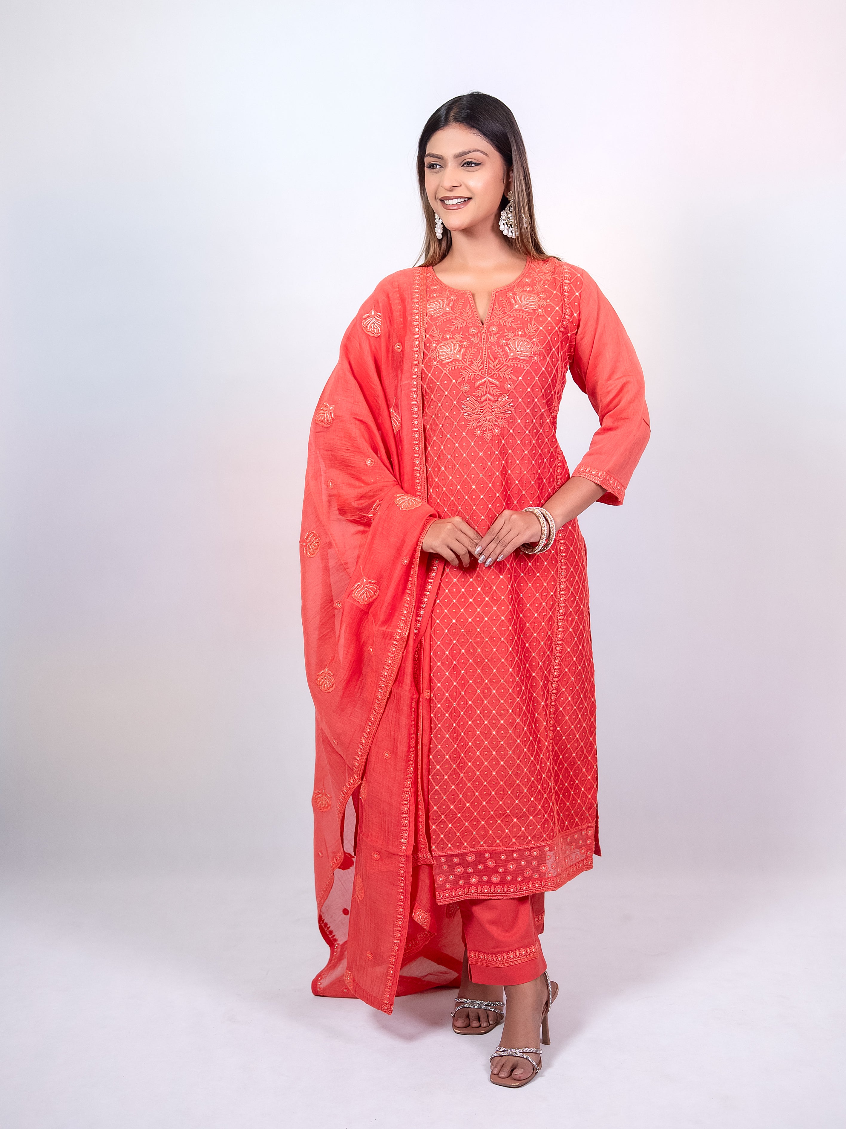 Peach Mal Chanderi Salwar Suit