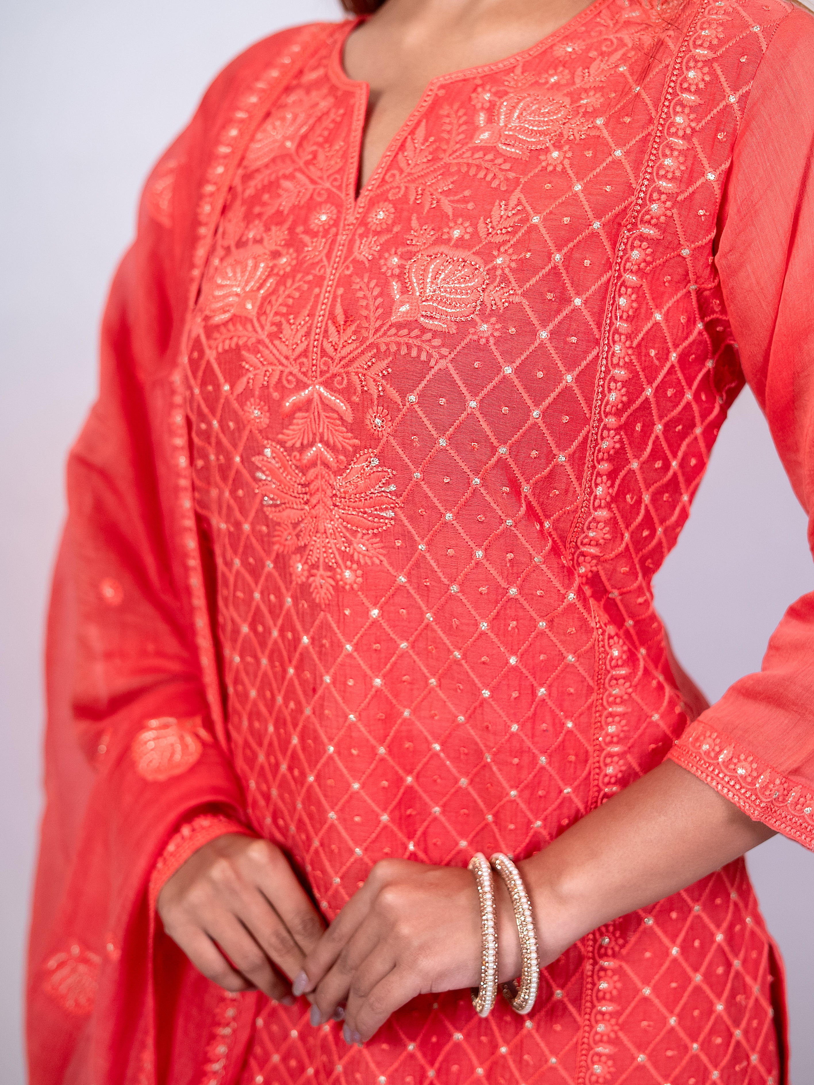 Peach Mal Chanderi Salwar Suit
