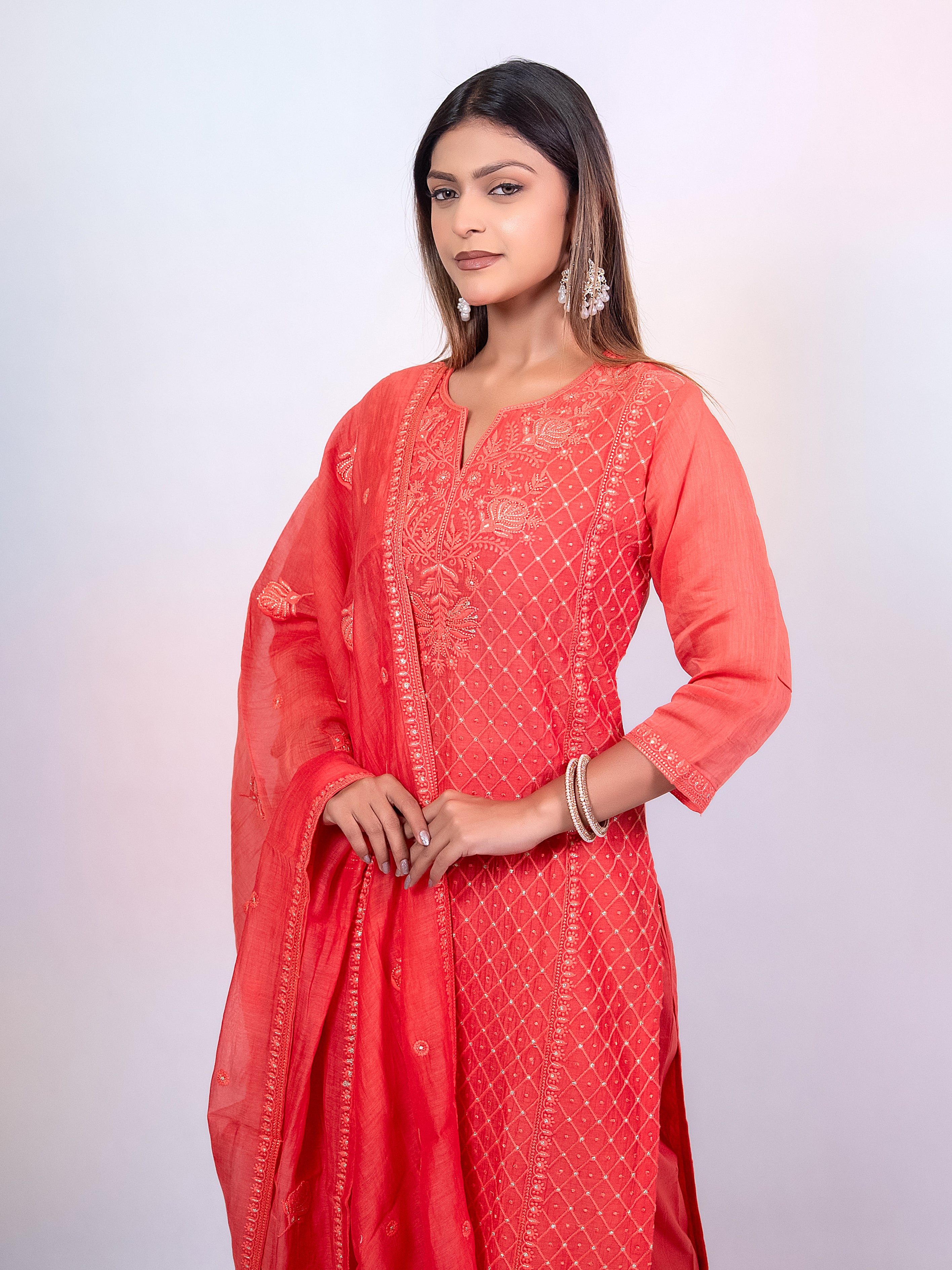 Peach Mal Chanderi Salwar Suit